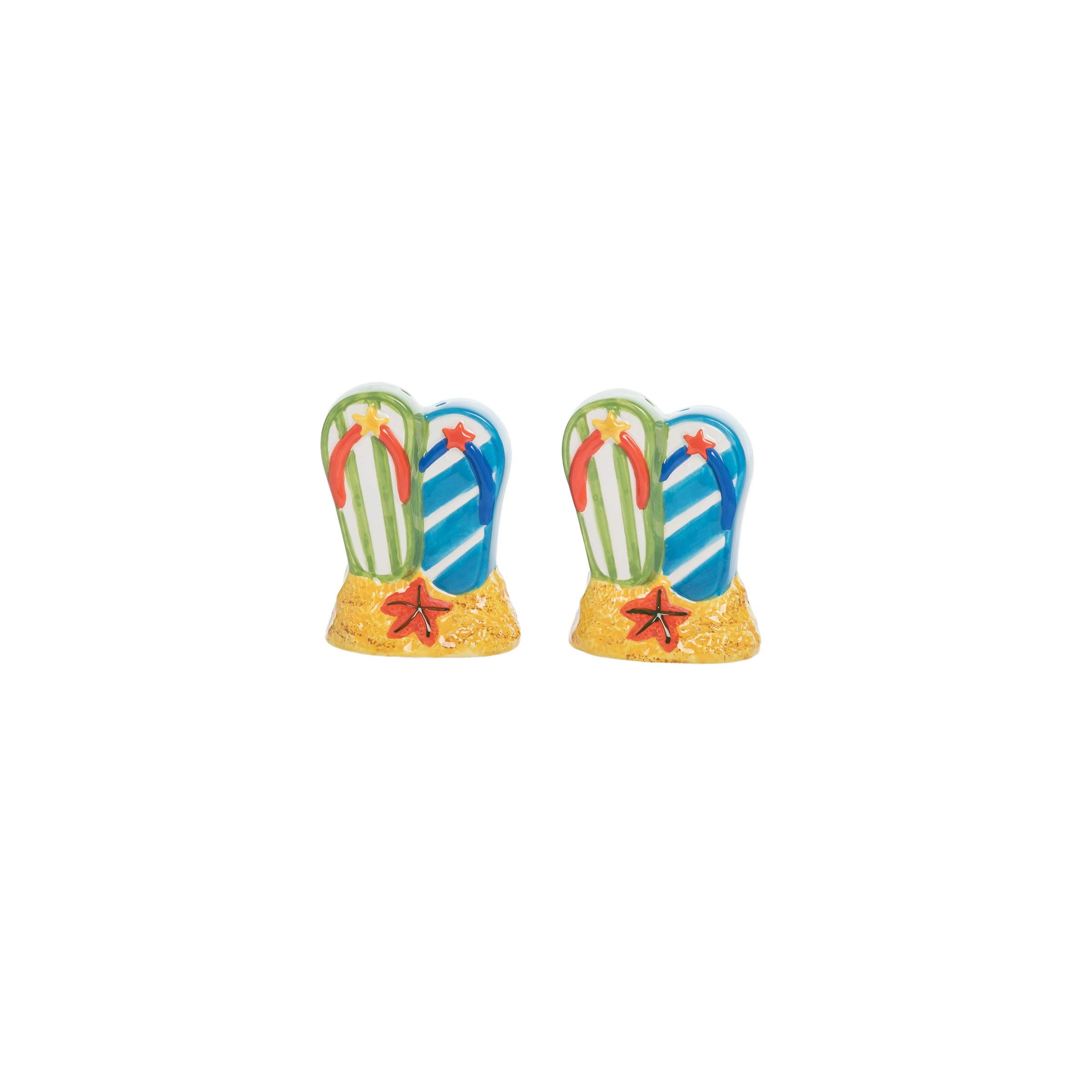 Blue and Green Striped Flip Flop Sandals | Non-Slip Beach Shoes for Women & Men | Perfect for Pool, Beach, and Summer Vacations | Salt and Pepper Shaker Set for Kitchen & Dining