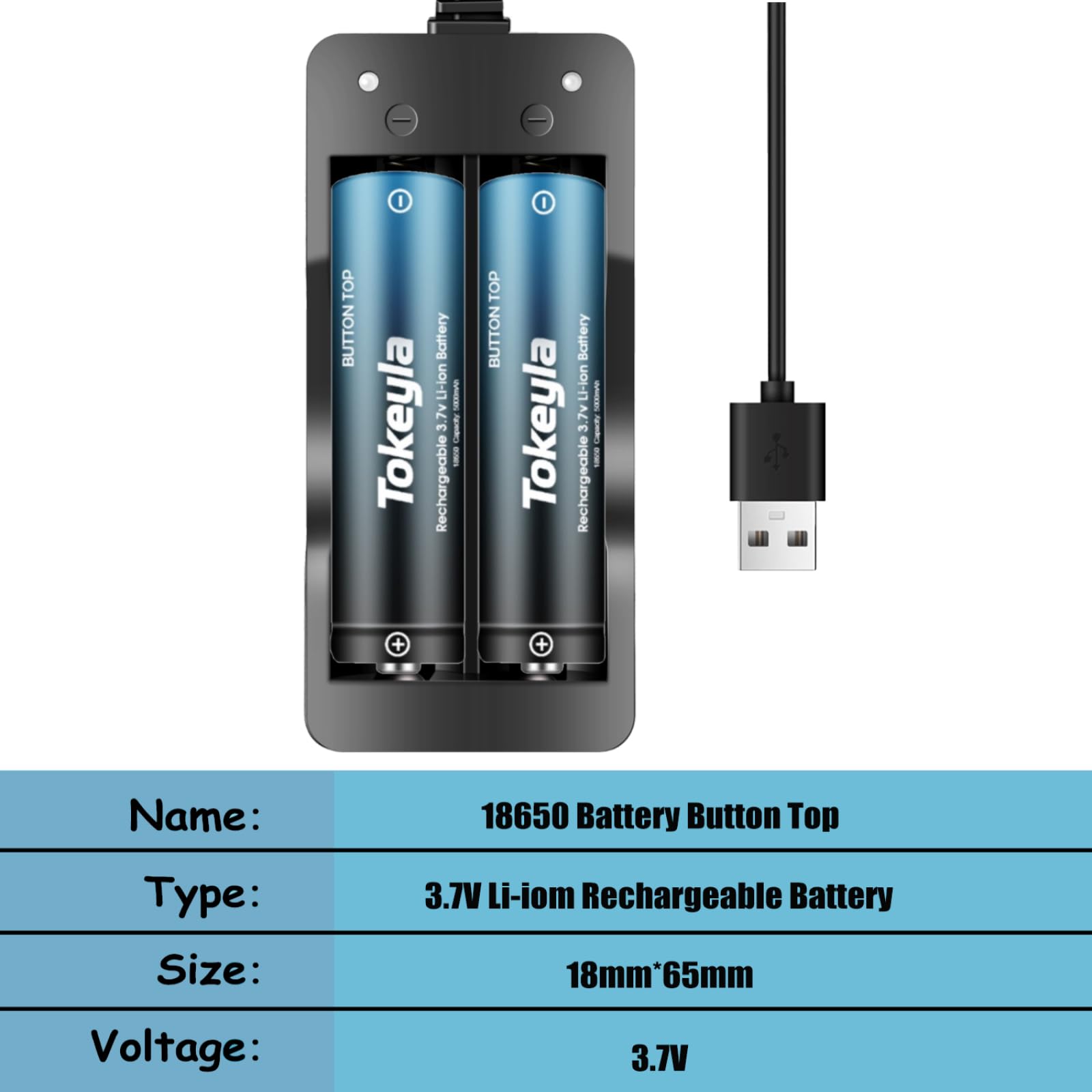 2 Bay 18650 Rechargeable Battery Charger - Smart Charger for Flashlight, Headlamp & 3.7V Li-ion Batteries (Includes 2PCS Button Top Batteries) - Perfect for Camping, Emergency Kits & Outdoor Gear
