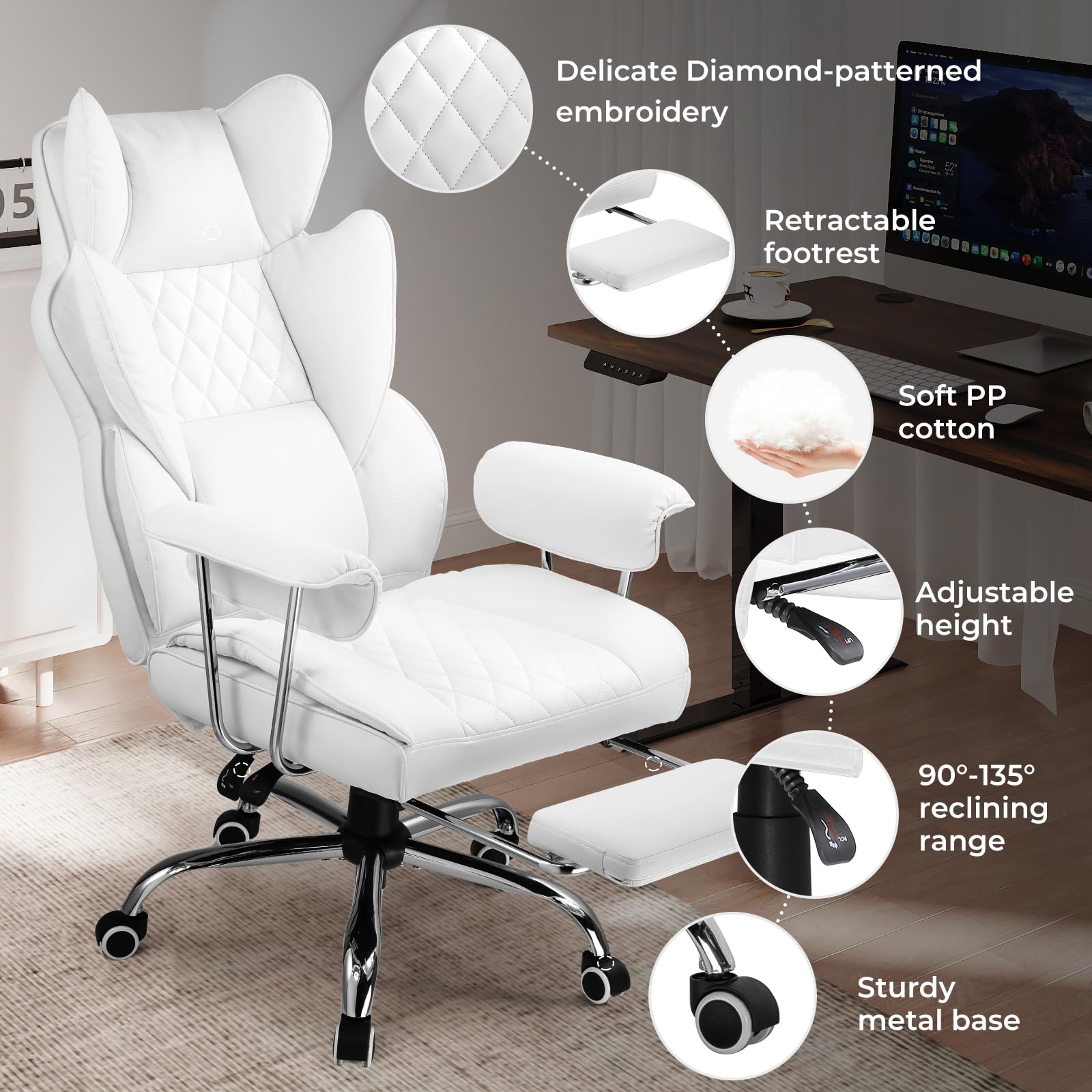 COMHOMA Big and Tall Office Chair - High Back Ergonomic Executive Chair with Footrest & Lumbar Support | Premium Leather Gaming Chair with Pocket Spring & Fixed Armrests | Perfect for Home Office, Gaming Setup & Workspaces