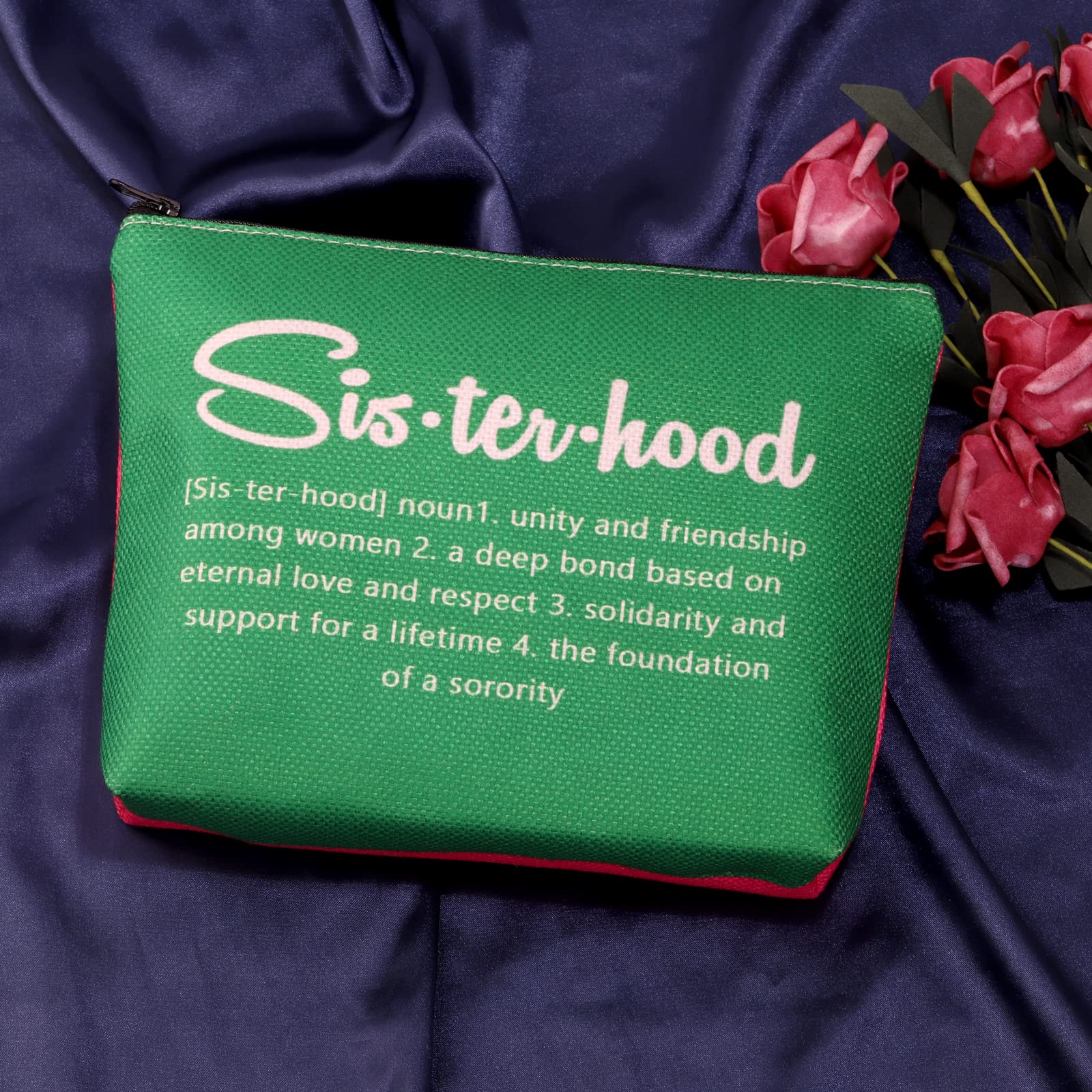POFULL Pink & Green Sorority Graduation Cosmetic Bag - Greek Letter Organization Accessory, Sisterhood Gift for College Graduates - Perfect for Sorority Events, Graduation Parties & Greek Life Celebrations