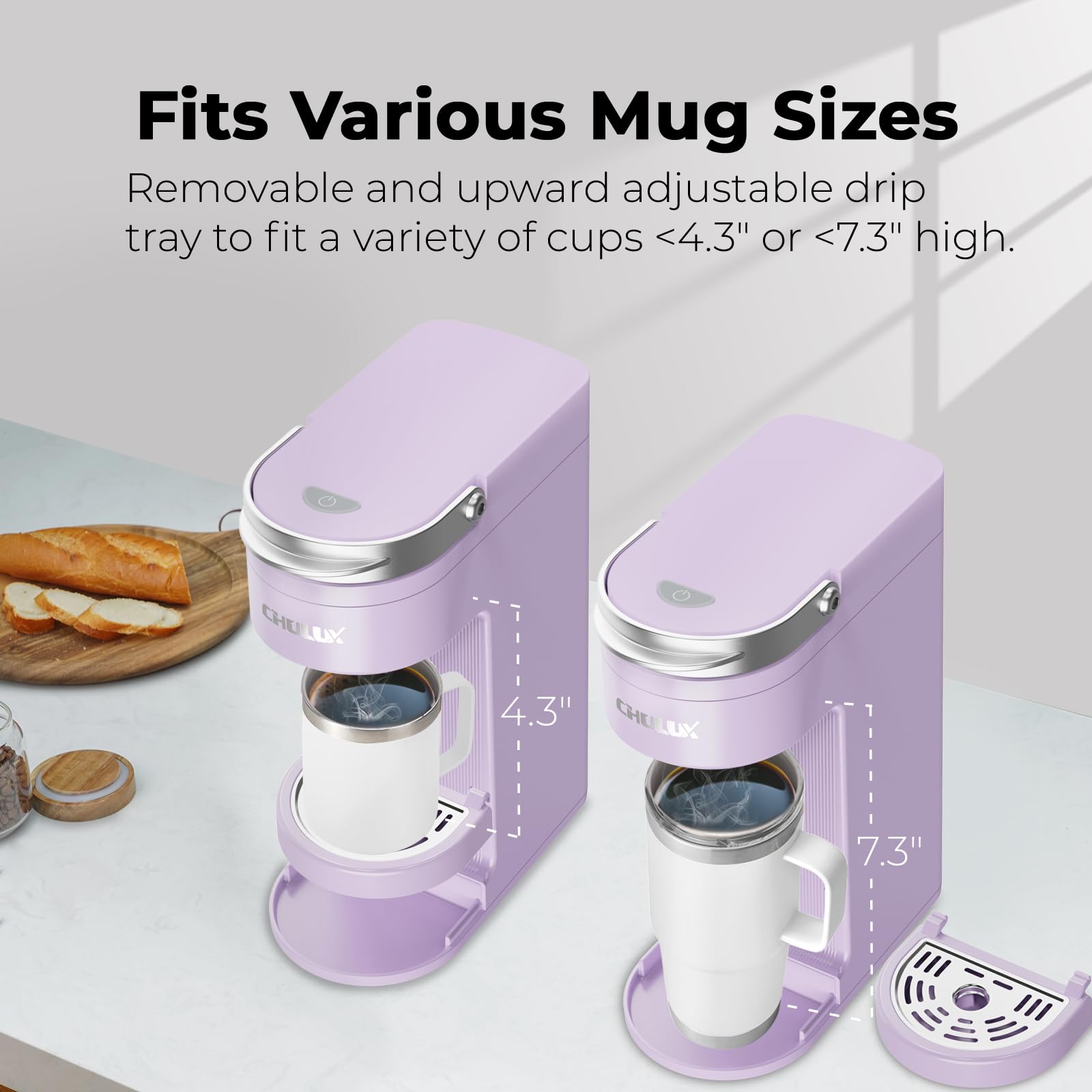 CHULUX Slim Single Serve Coffee Maker for K-Cups - Compact One Cup Coffee Machine Compatible with 7.3