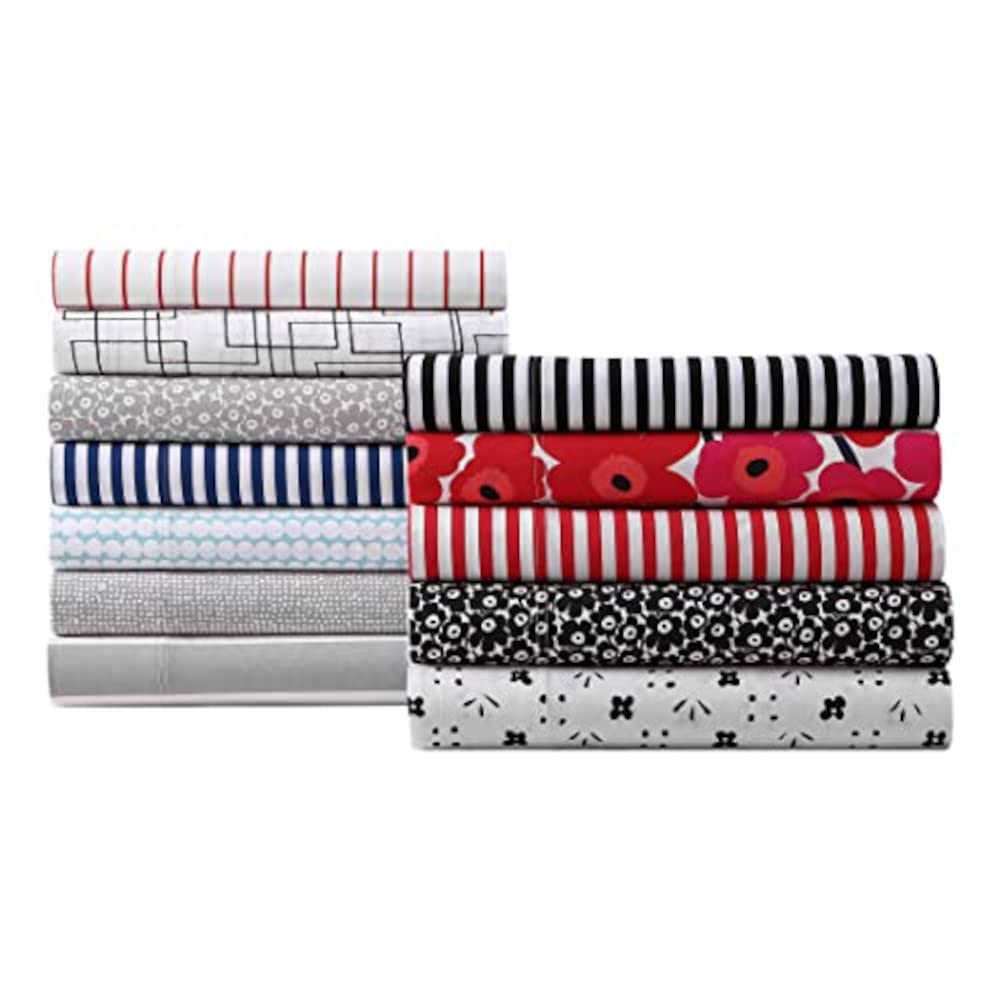 MARIMEKKO Queen Sheets - 100% Cotton Percale Bedding Set | Crisp & Cool Luxury Bed Linens | Unikko Floral Pattern | Perfect for Master Bedroom & Guest Room Decor