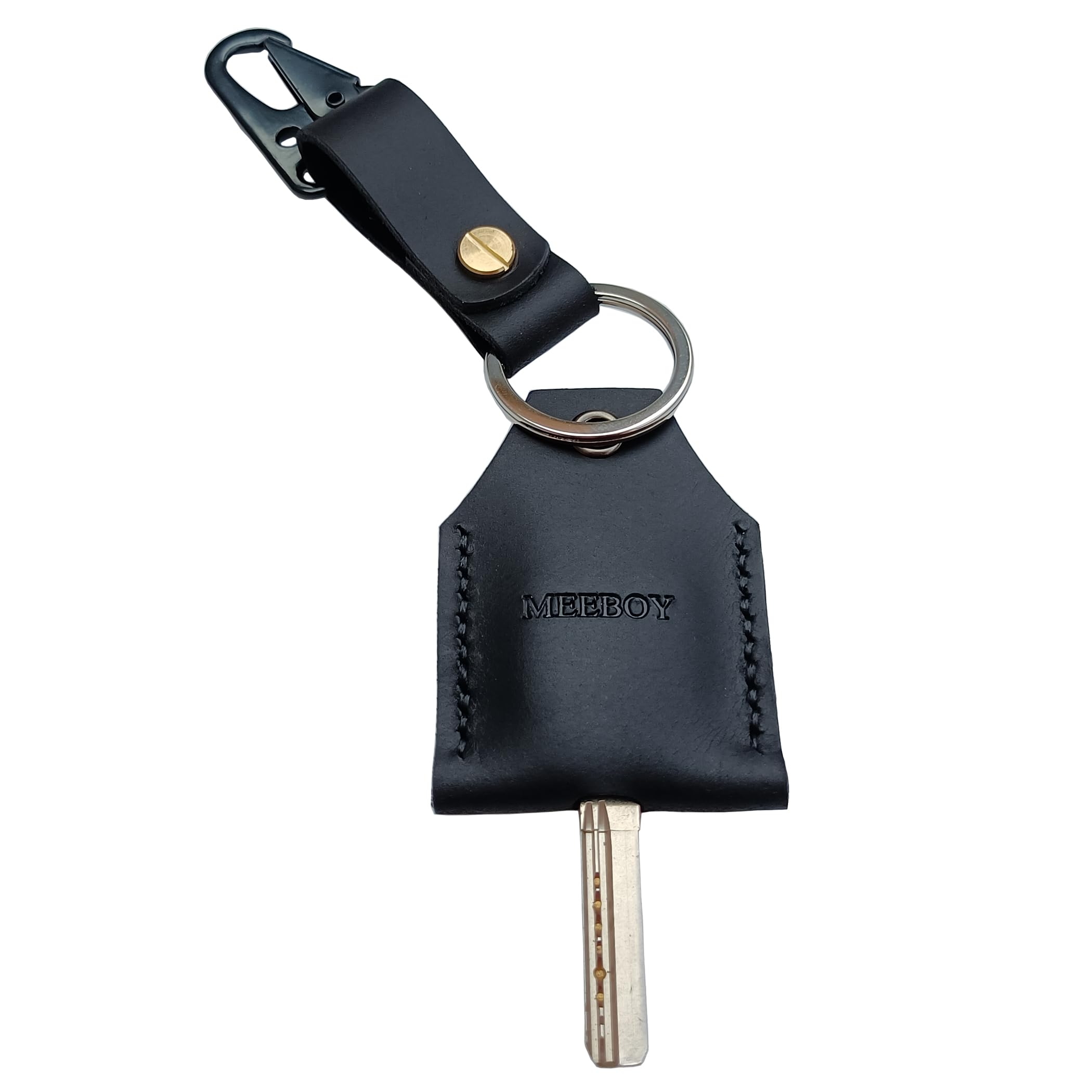 Handmade Leather Key Sleeve - Premium Key Ring Holder & Fob Protector - Durable Key Case Cover for Car, House & Office Keys (Large Size, Black) - Perfect for Key Organization & Protection
