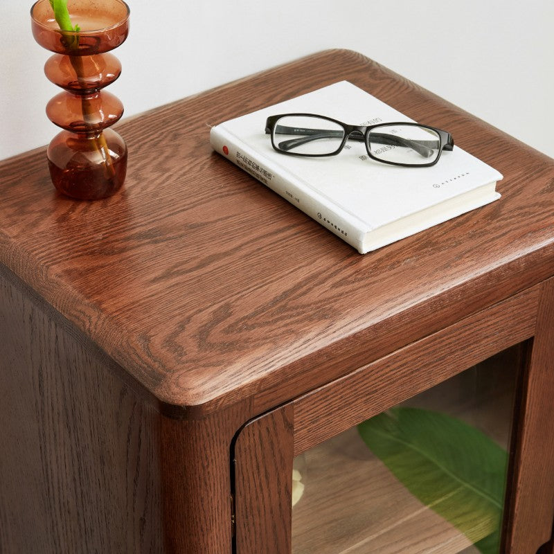 Solid Oak Wood Side Cabinet - Rustic Display Storage Shelf for Living Room, Bedroom & Entryway - Perfect for Home Decor & Organizing Books, Plants & Decorations