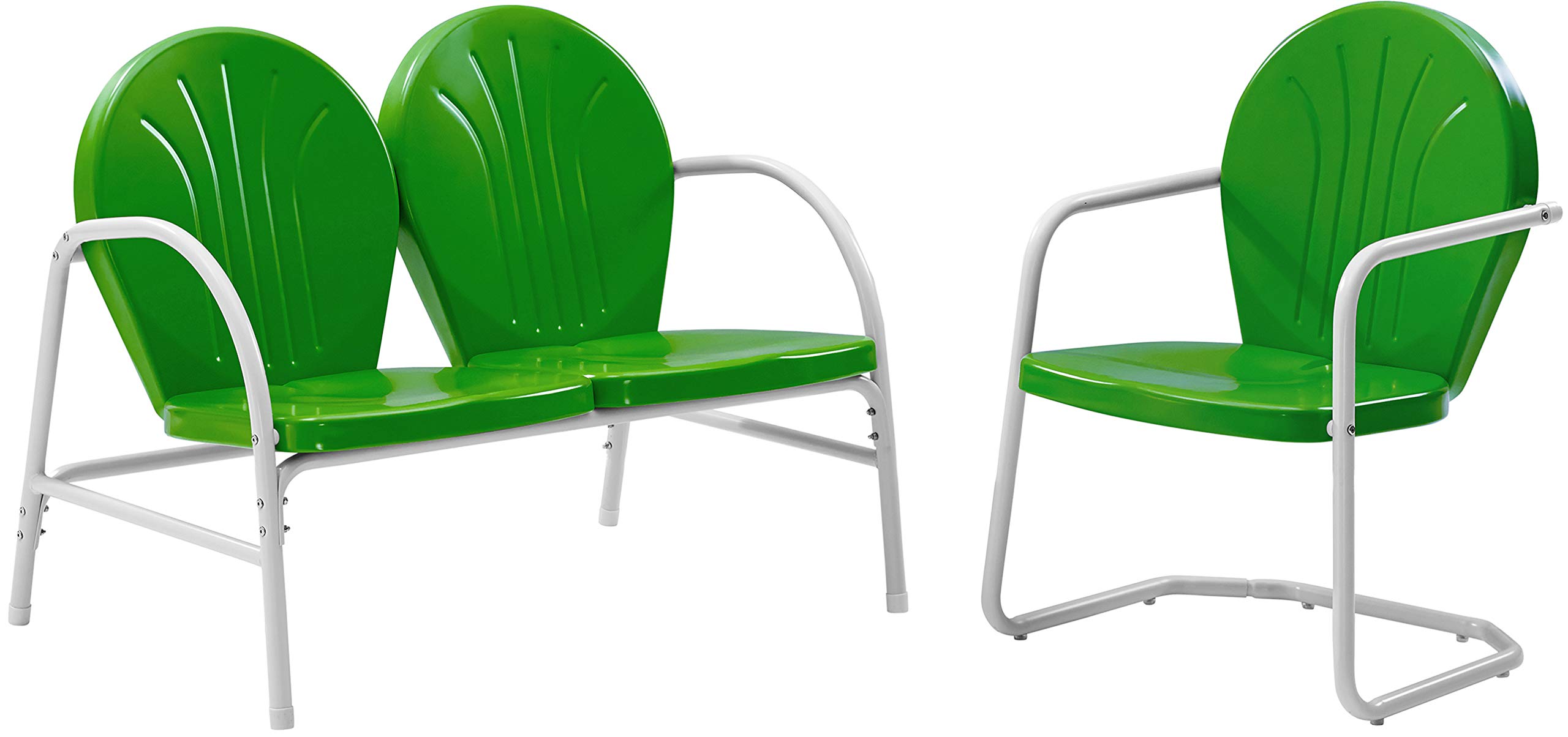 Crosley Griffith 2-Piece Retro Metal Outdoor Chair & Loveseat Set - Grasshopper Green Patio Furniture for Porch, Garden, Backyard & Poolside Relaxation