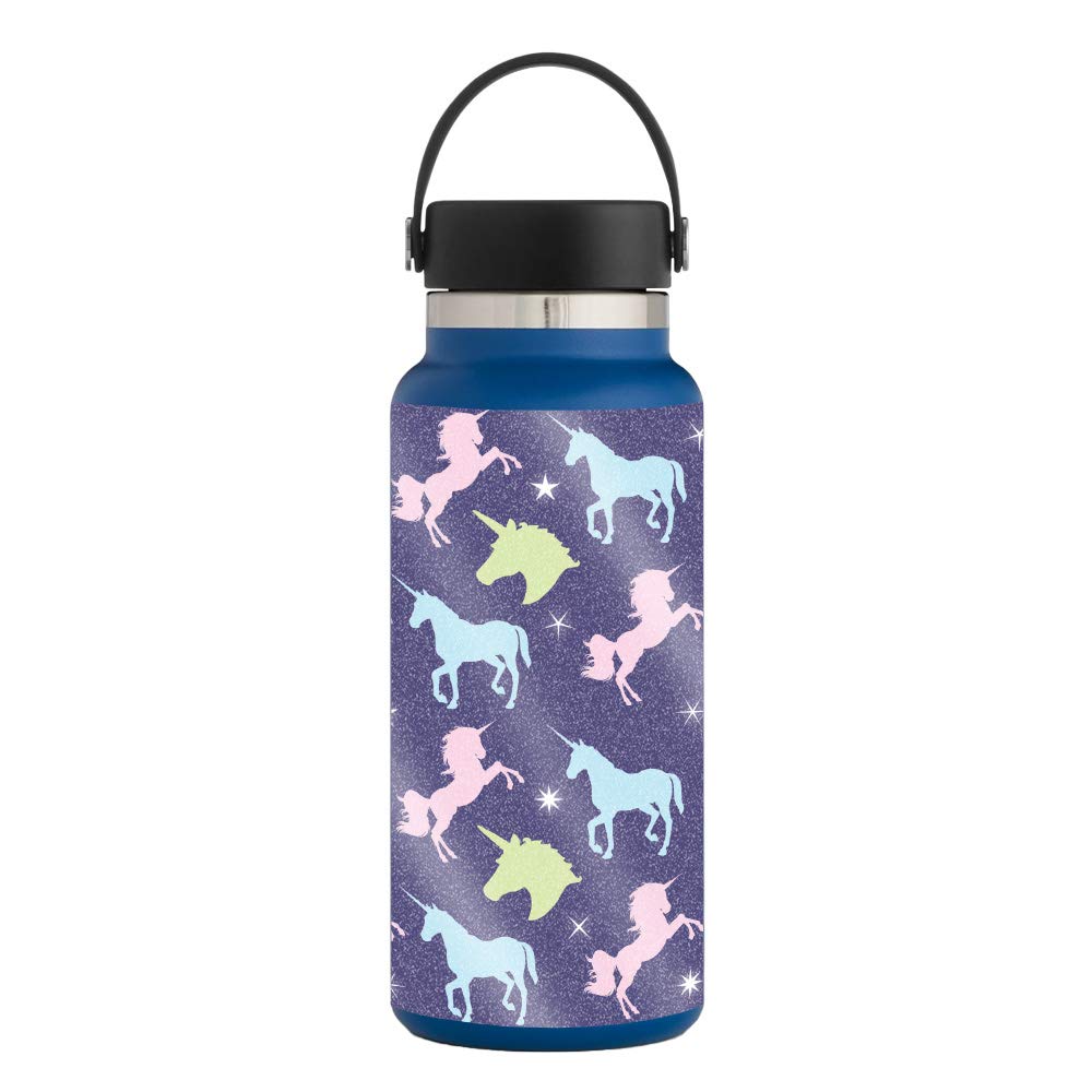 MightySkins Glossy Glitter Skin for Hydro Flask 32 oz Wide Mouth Water Bottle - Unicorn Dream | Protective Durable High-Gloss Vinyl Wrap | Easy to Apply & Remove | Made in USA | Perfect for Gym, School, Hiking & Outdoor Activities