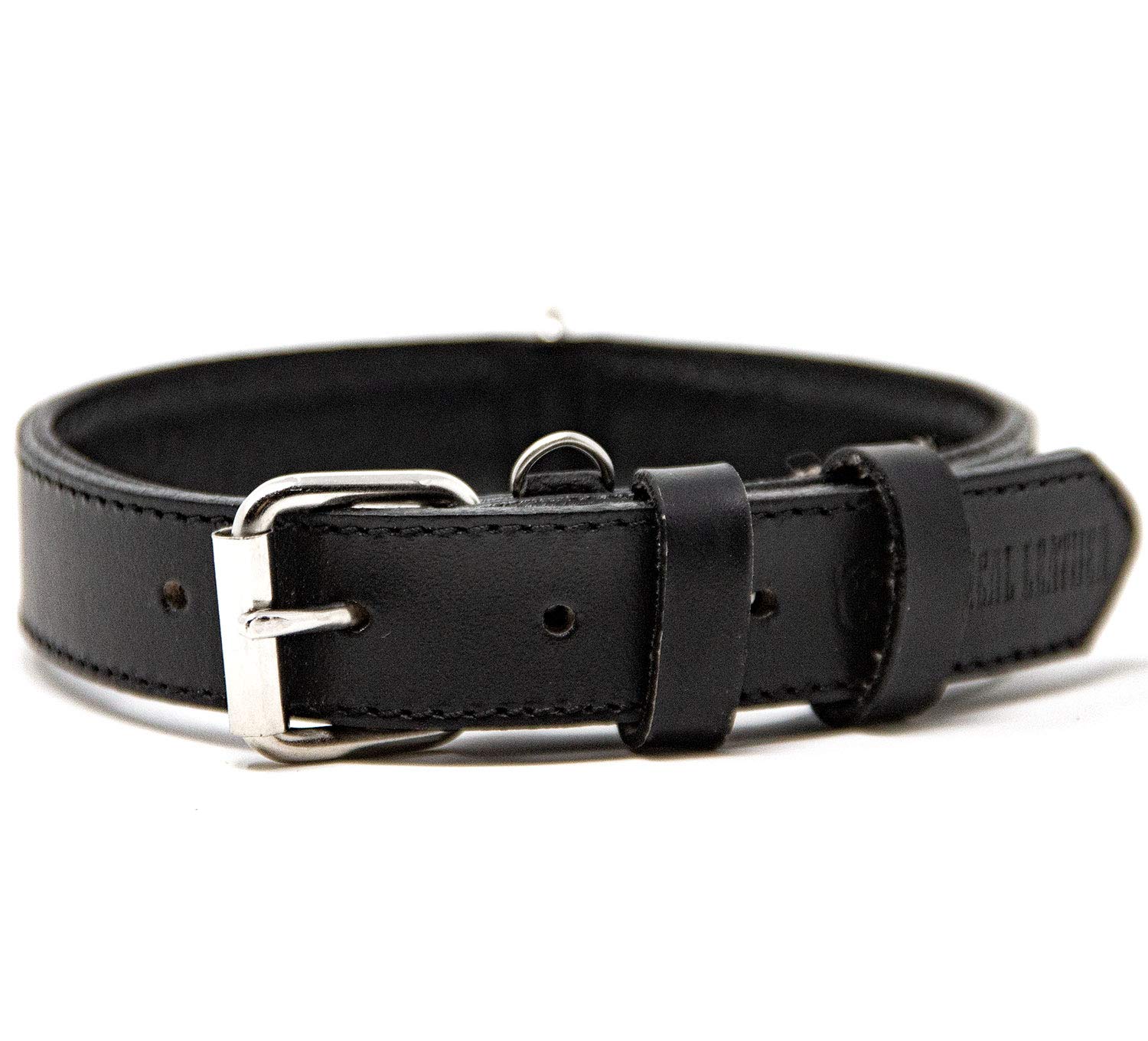 Premium Full Grain Leather Dog Collar for Large Breeds - Padded Comfort Design Adjustable Black Dog Collar (1.5