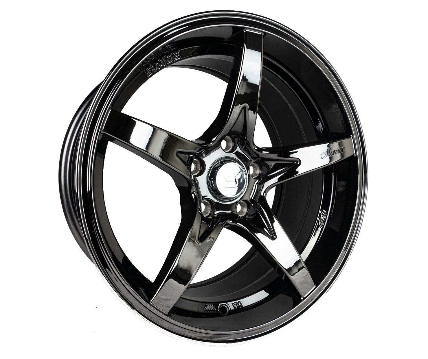 Stage Wheels Monroe 17x8.5 +30mm Offset 5x114.3 Bolt Pattern 73.1 Hub Center Bore Black Chrome Alloy Rims - Perfect for Custom Car Builds, Tuner Vehicles & Performance Upgrades