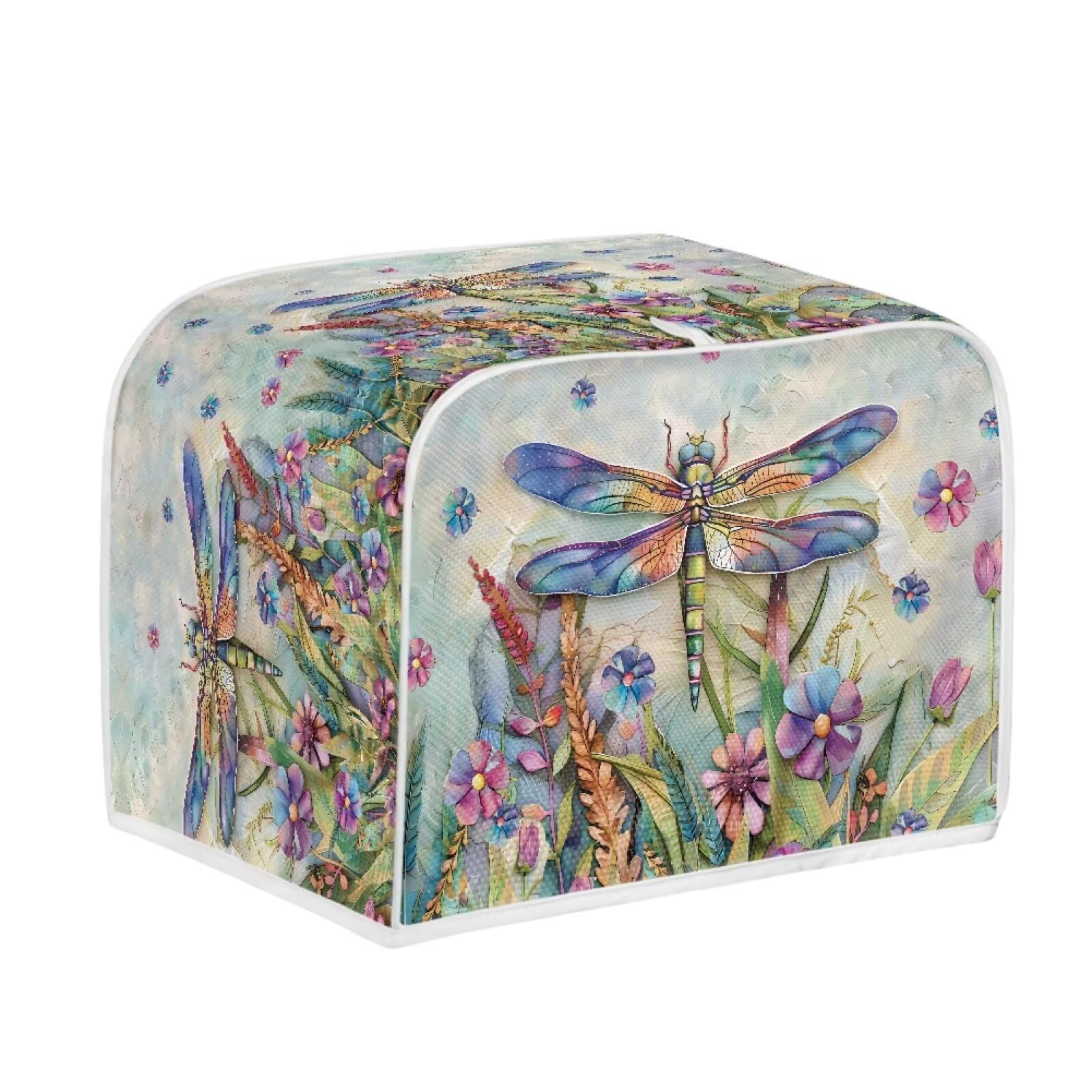 Dragonfly Daisy Print 4-Slice Toaster Cover - Dust Protection Washable Kitchen Appliance Cover with Handle for Bread Maker & Toaster Oven - Perfect for Kitchen Countertop Organization & Small Appliance Protection