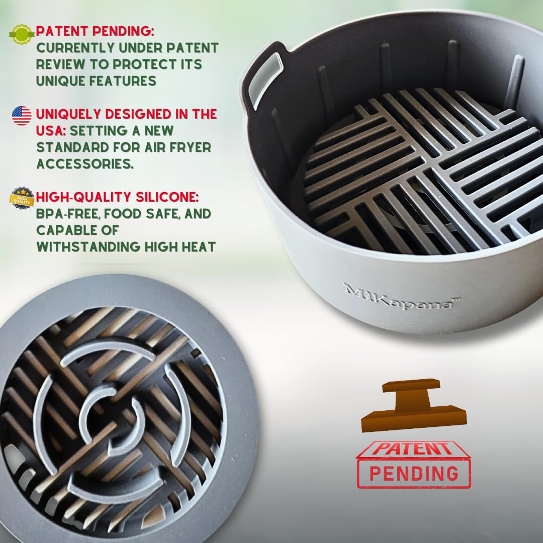 Reusable Silicone Air Fryer Basket - BPA-Free Non-Stick Accessory for Air Fryers (7.5 Inch, Grey) | Perfect for Cooking French Fries, Chicken Wings & Vegetables