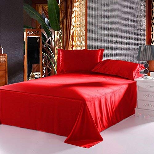 Luxury Silk Satin Bed Sheet Set - Cal King Size, Blood Red, 16-18