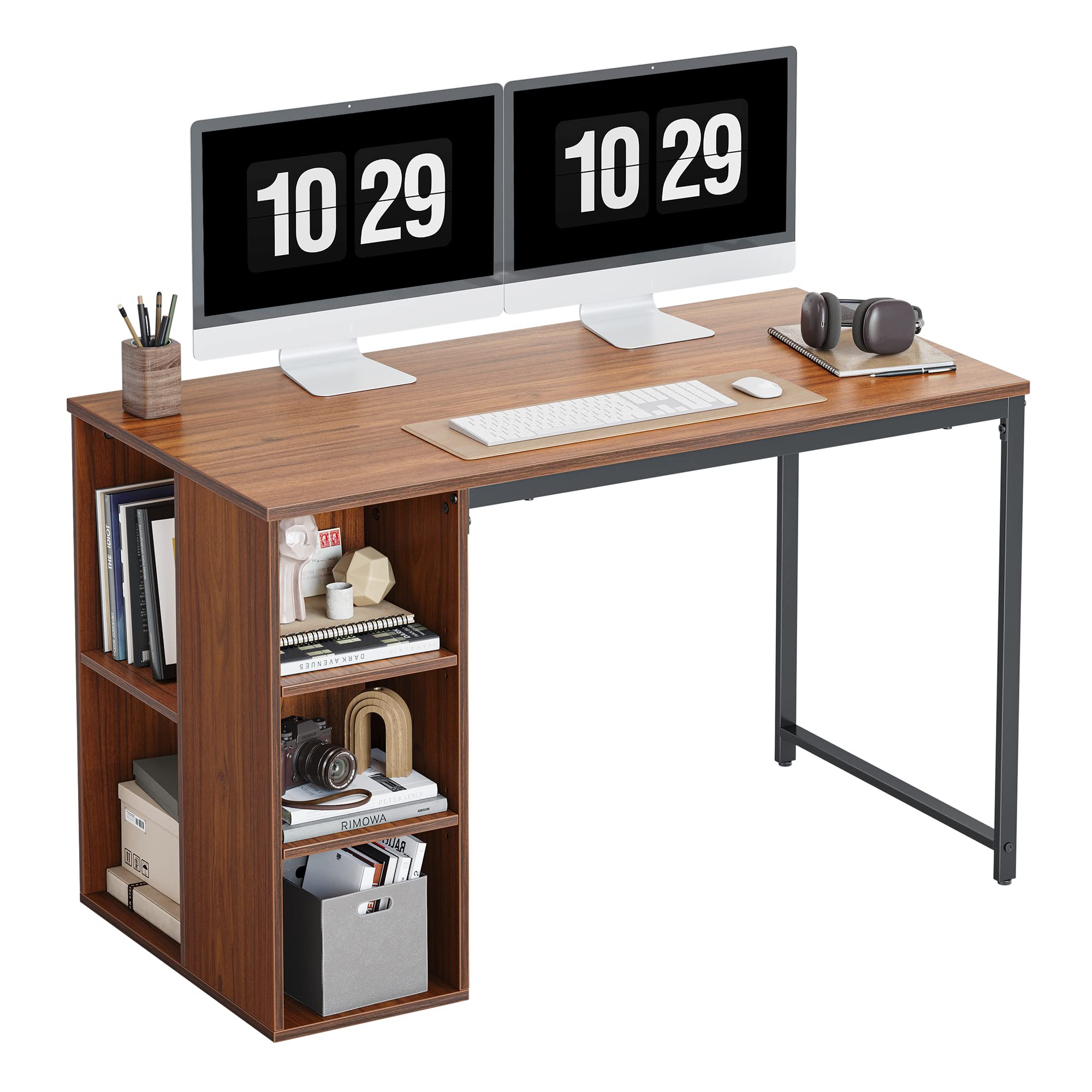 CubiCubi 47 Inch Computer Desk with Storage Shelves, Modern Home Office Desk for Small Spaces, Study Table for Students & Professionals, Dark Brown - Perfect for Home Office, Dorm Room, or Workspace