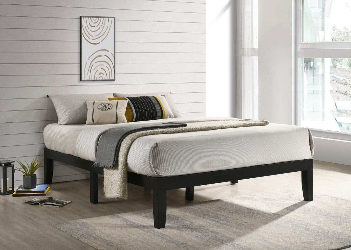 Amira Queen Platform Bed Frame - Modern Black Wooden Bed with Sturdy Slat Support | Perfect for Master Bedrooms, Guest Rooms & Small Spaces