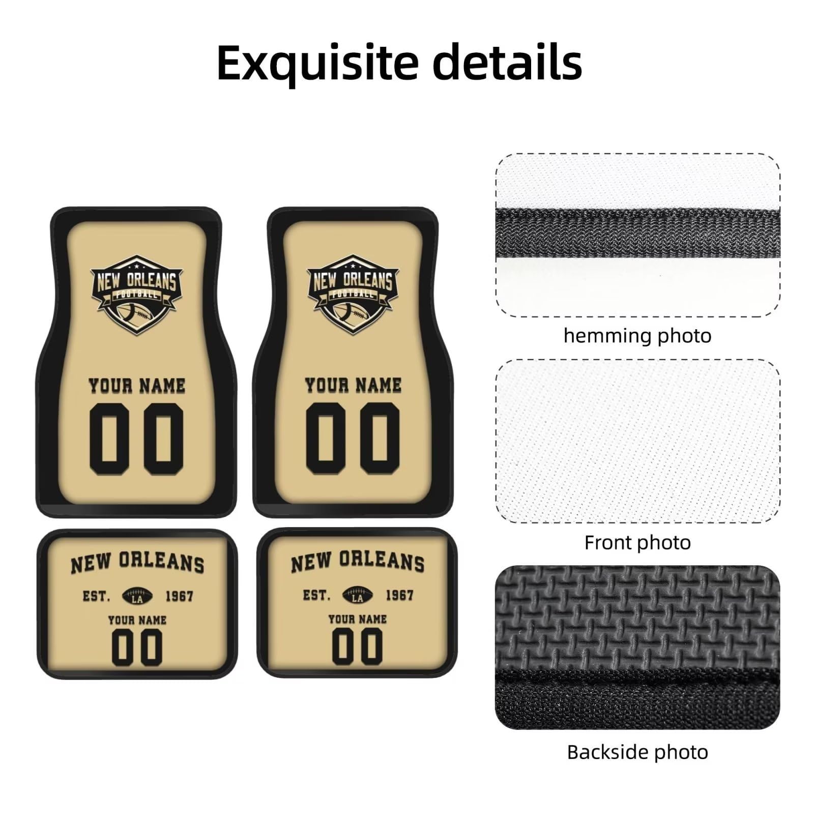 Custom New Orleans Car Floor Mats - Personalized Name & Number for Loyal Fans | 4-Piece Set Fits Most Vehicles | Perfect Car Interior Accessories & Thoughtful Gifts for Car Enthusiasts | Ideal for Daily Commute, Road Trips & Car Shows