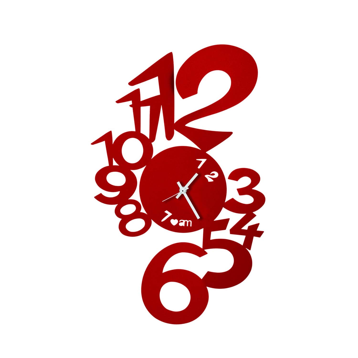 Lupin Design Wall Clock - 100% Made in Italy, Handcrafted Iron Wall Clock, 30 x 48 cm, Red - Perfect for Living Room, Bedroom & Office Decor