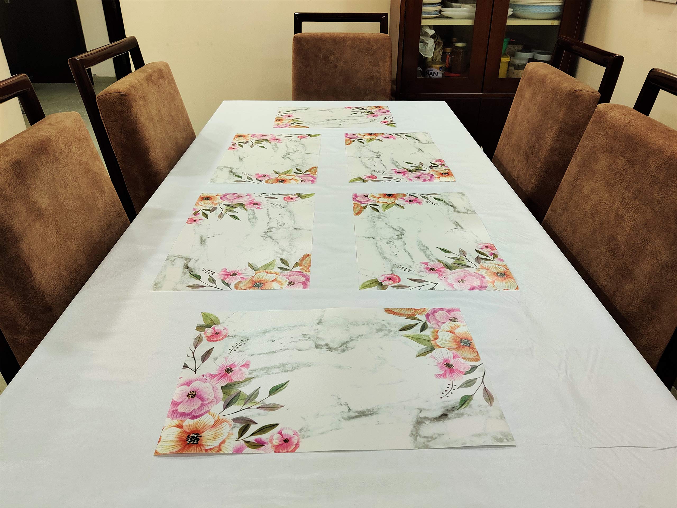 Non-Slip PVC Placemats Set of 6 - Washable, Wipeable & Easy Clean Table Mats for Dining, Kitchen & Restaurant Use - Multicolor Waterproof Placemats for Everyday Meals, Parties & Outdoor Dining