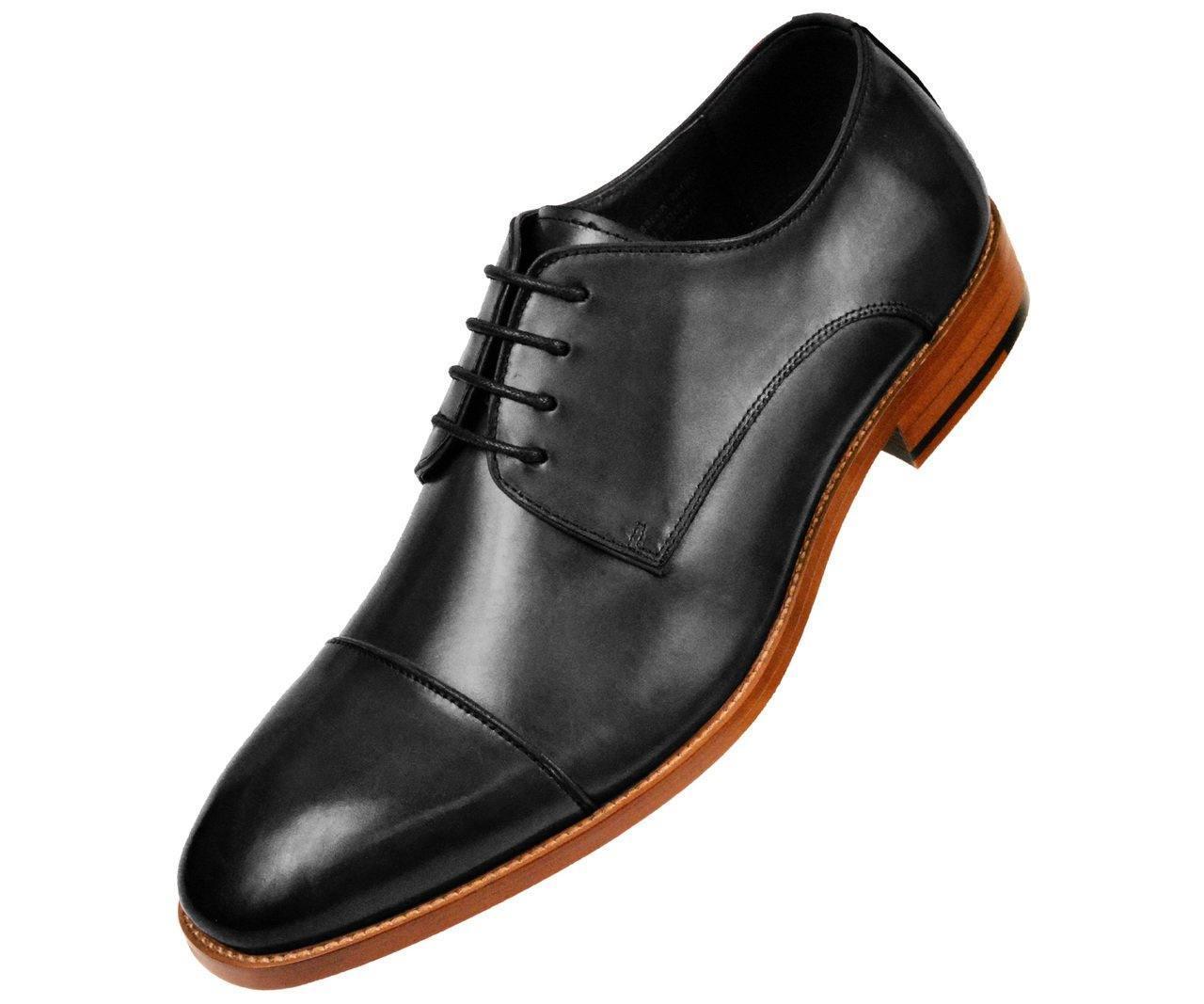 Premium Black Leather Cap Toe Oxford Dress Shoes for Men - Classic Lace-Up Formal Shoes with Wooden Sole | Perfect for Business, Weddings & Special Occasions