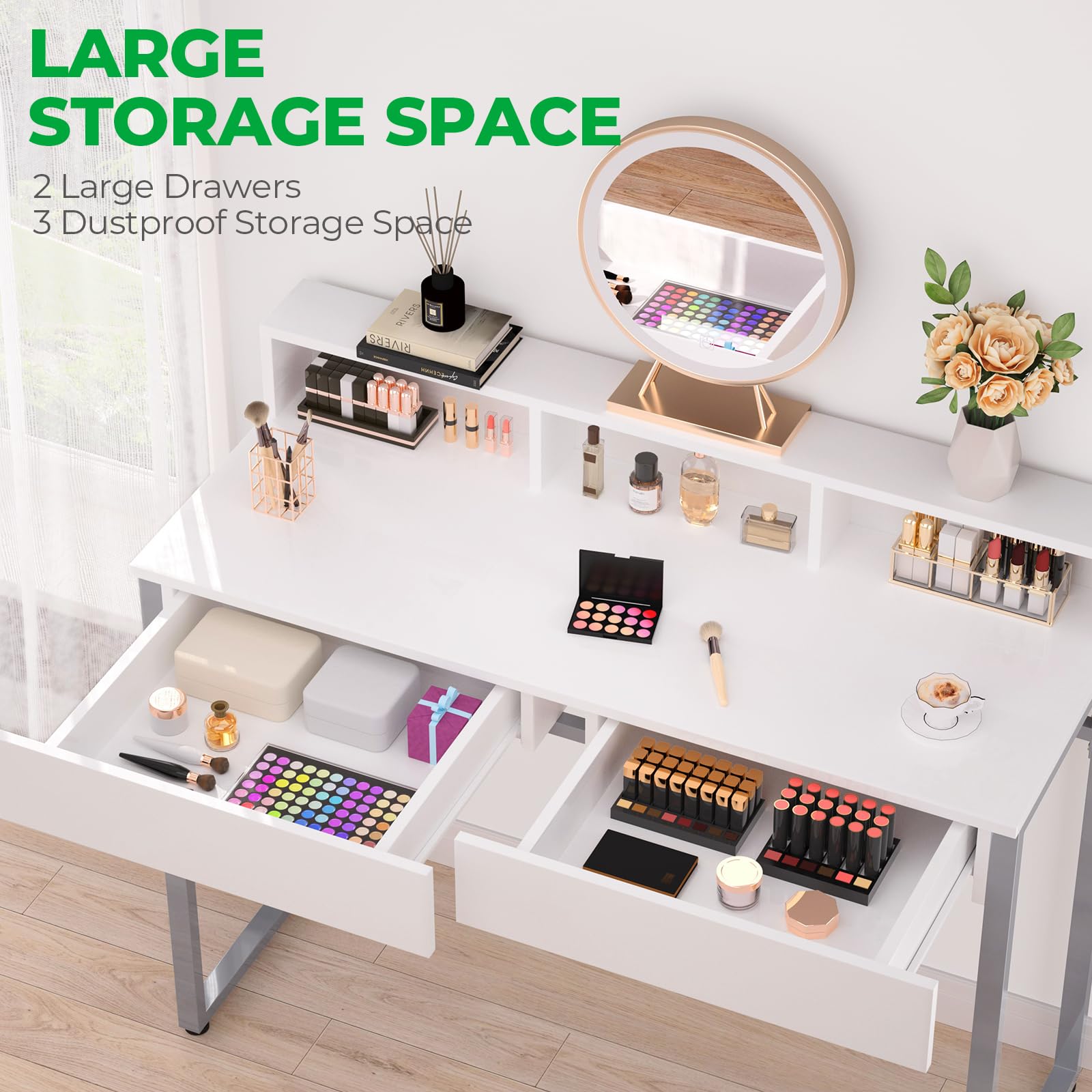 GreenForest White Vanity Desk with Drawers & Storage - 31.5