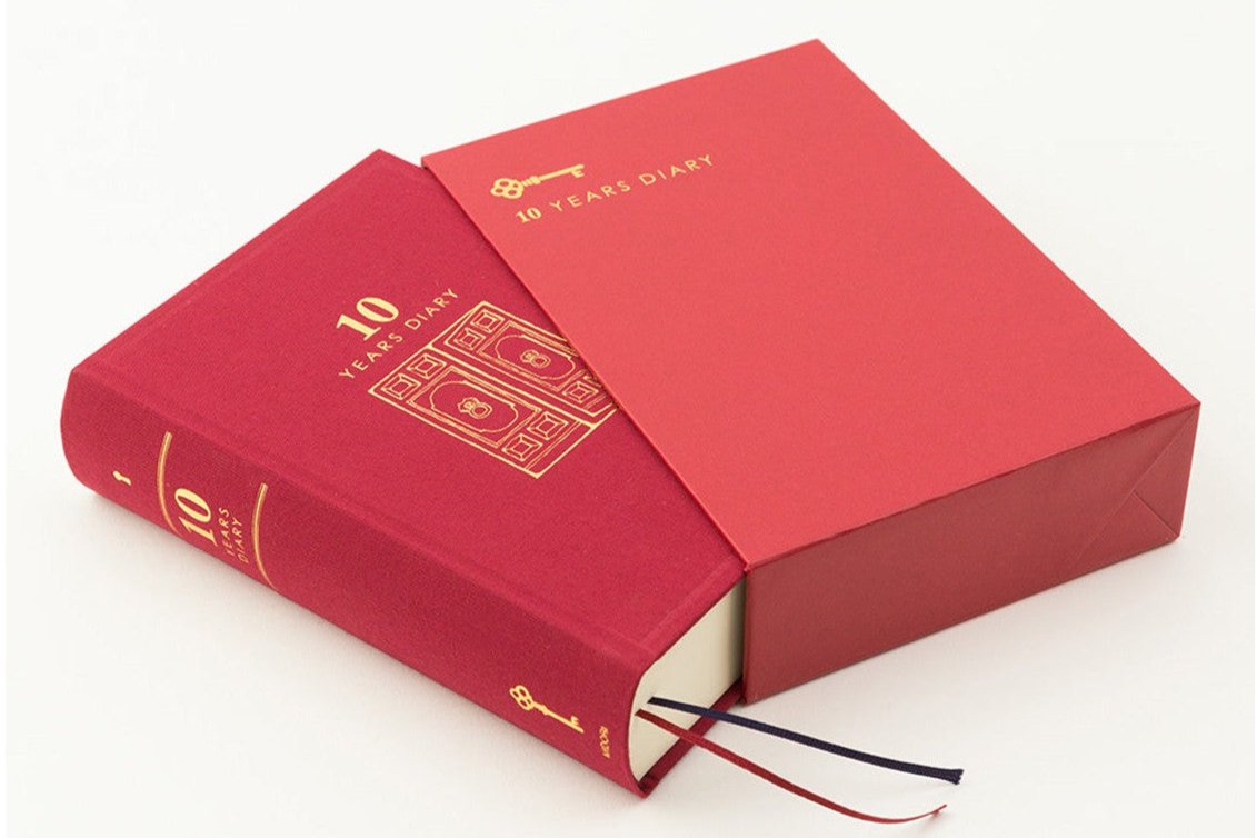 Midori 10 Year Diary - Premium Red Leather Journal for Daily Reflection & Long-Term Planning | Perfect for Memory Keeping, Goal Setting & Personal Growth