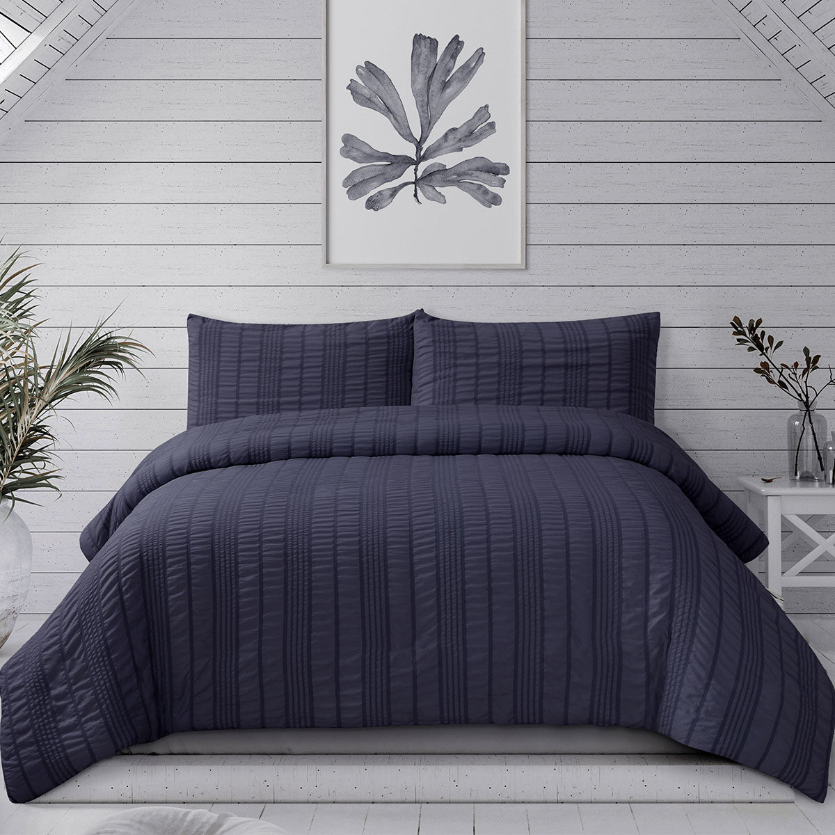 Ardor Sommer Indigo Seersucker Stripe Quilt Cover Set Queen Size - Lightweight Summer Bedding for Breathable Comfort in Bedroom & Guest Room