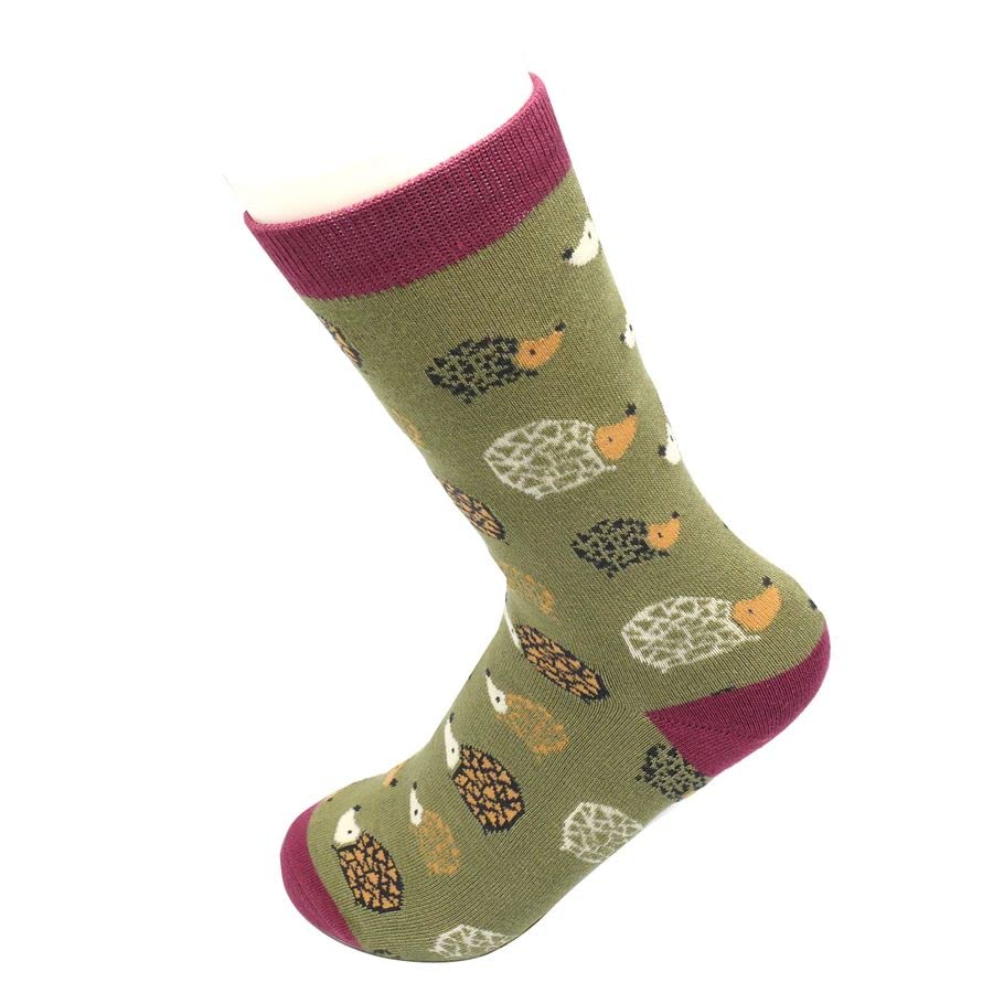 Cute Hedgehog Pattern Women's Socks - 2 Pairs Pack (Green & Pink) - Soft Comfortable Socks for Casual Wear, Gifts & Everyday Use
