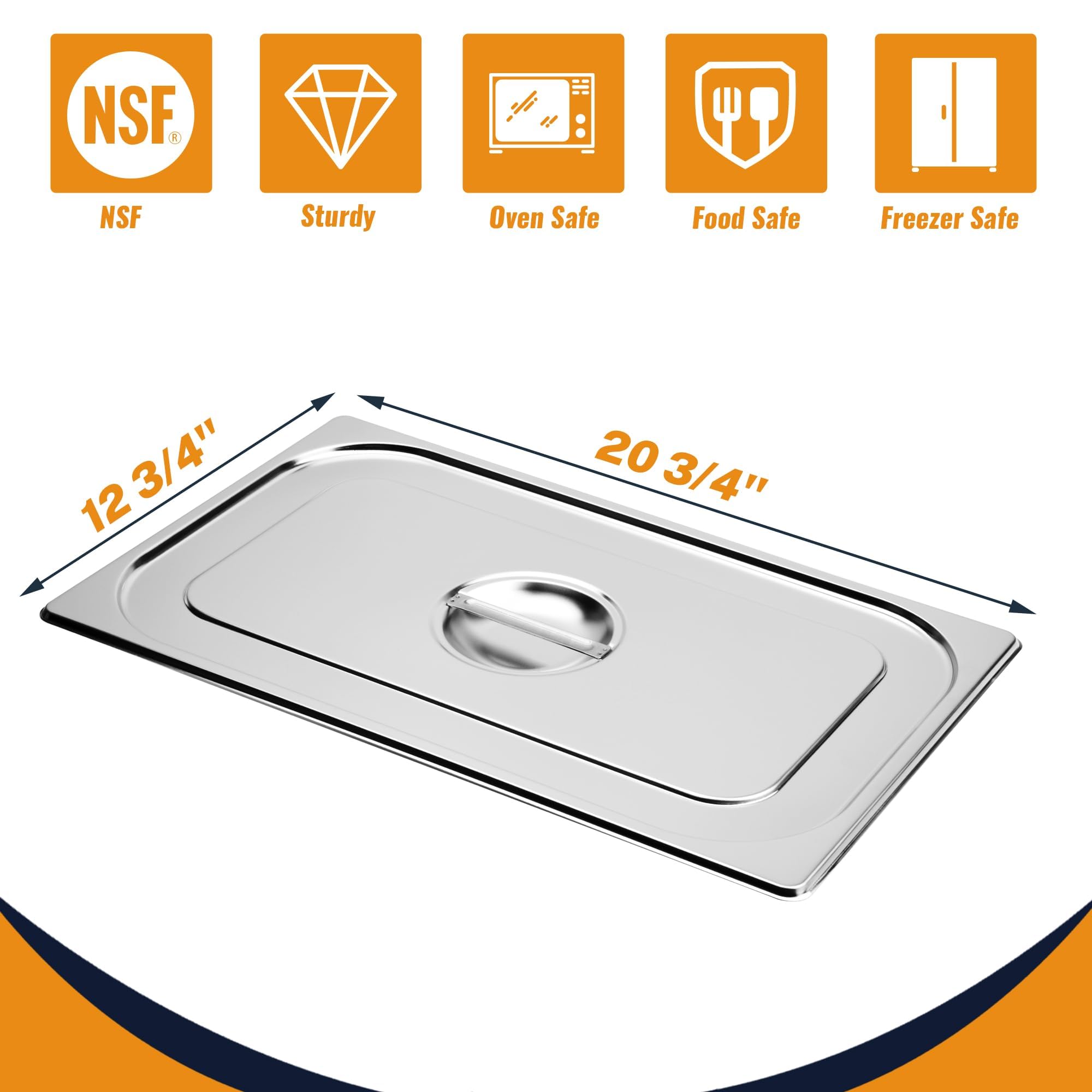 FUSON 4 Pack Full-Size Stainless Steel Steam Table Pan Covers with Handles - NSF Certified Commercial Food Pan Lids for Hotel Pans & Steam Food Pans - Perfect for Restaurants, Catering & Buffet Service