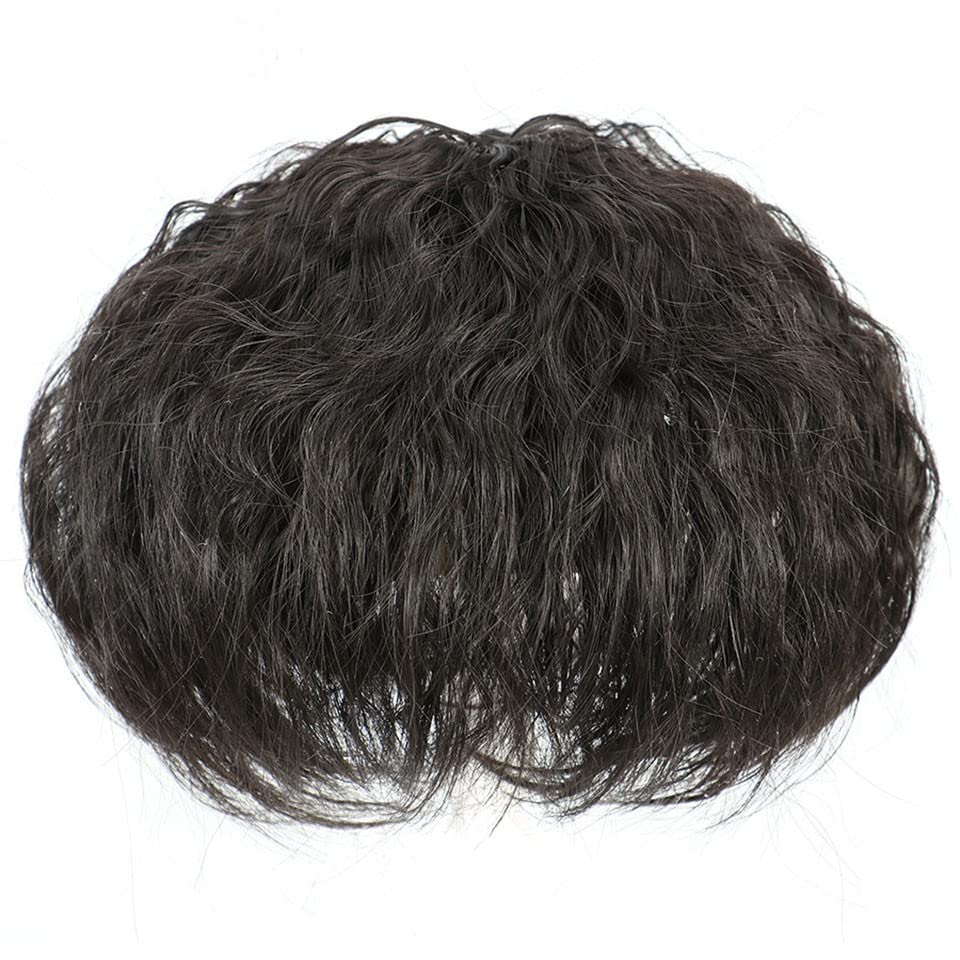 ZMVA Clip-In Hair Topper with Bangs - Wavy Synthetic Hair Extensions for Women (Black/Brown, 2 Clips) - Perfect for Covering Gray Hair & Everyday Styling