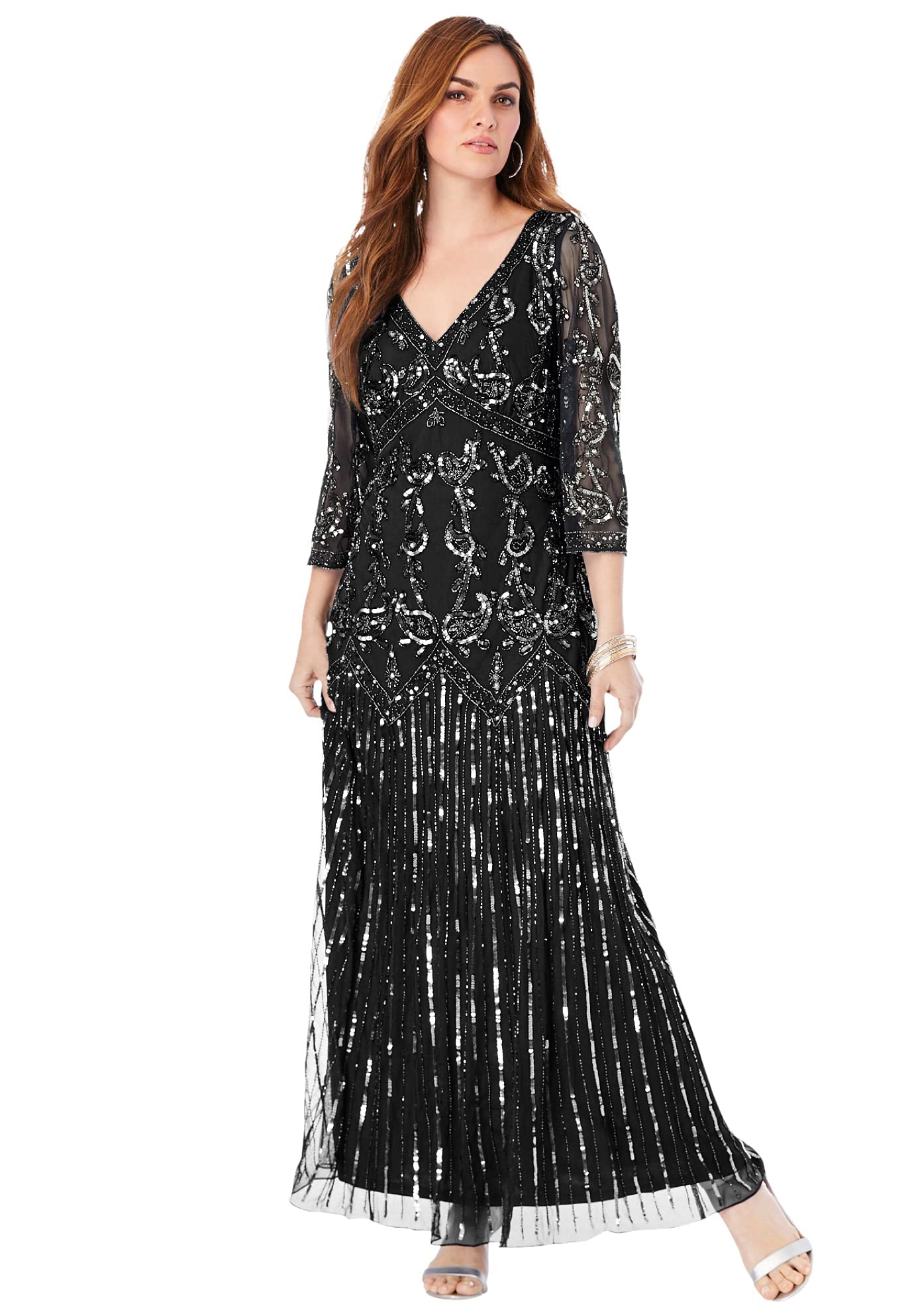 Romantic Plus Size Beaded V-Neck Evening Gown for Women - Elegant Formal Dresses for Weddings, Prom & Special Occasions