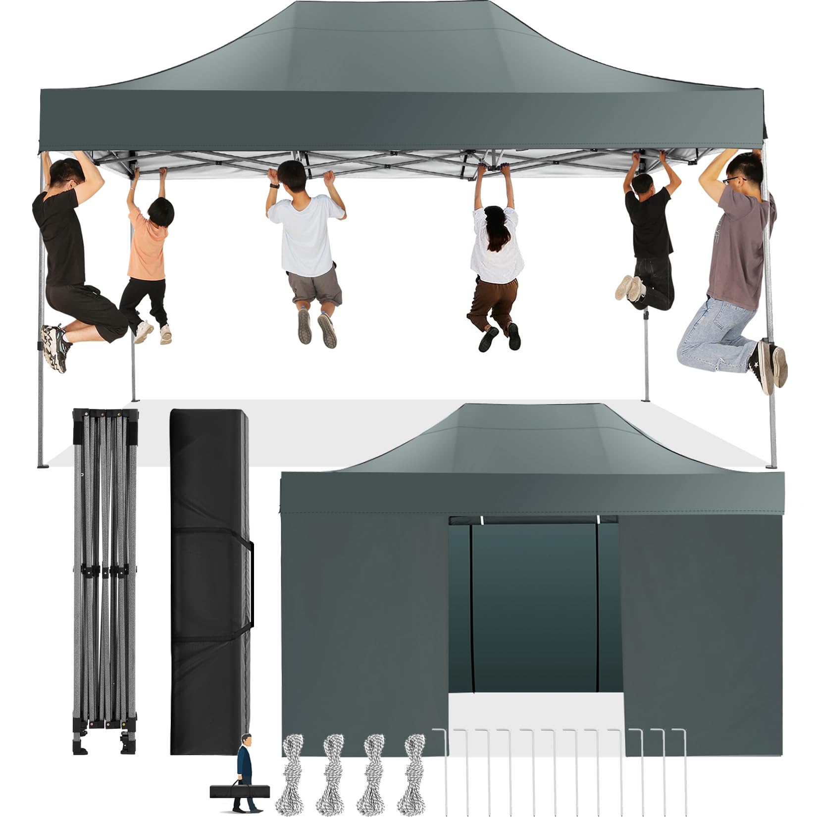 COBIZI 10x15 ft Heavy Duty Pop Up Canopy Tent with 4 Sidewalls - UPF 50+ Sun Protection, Waterproof & Windproof for Outdoor Events, Weddings, Parties - Includes Carry Bag (Gray) - Perfect for Backyard Gatherings, Farmers Markets, and Beach Outings
