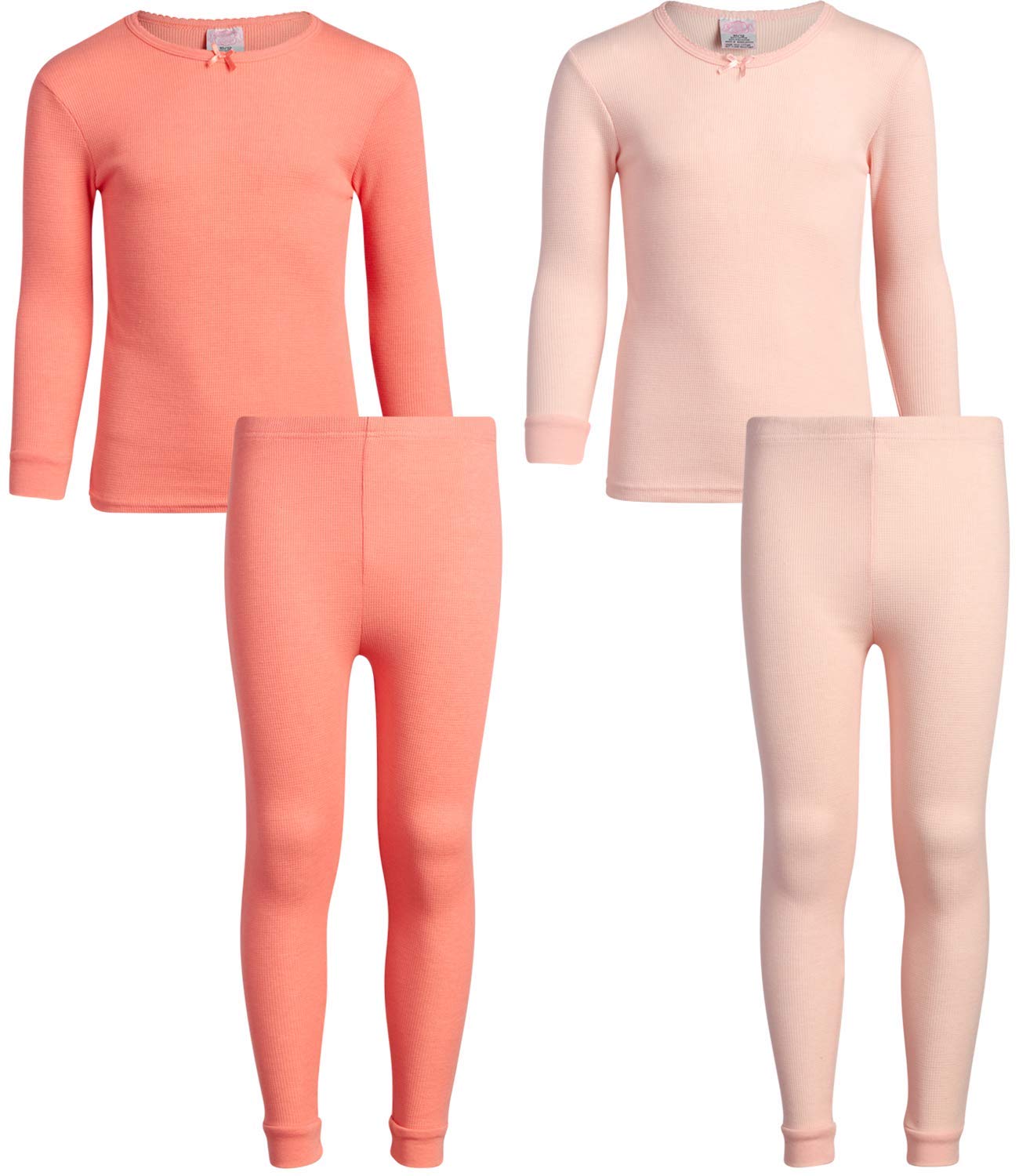 Sweet & Sassy Girls' Thermal Underwear Set - 4 Piece Waffle Knit Top & Long Johns for Toddlers & Kids | Warm Winter Base Layer for Girls | Perfect for Cold Weather, Snow Play & Outdoor Activities