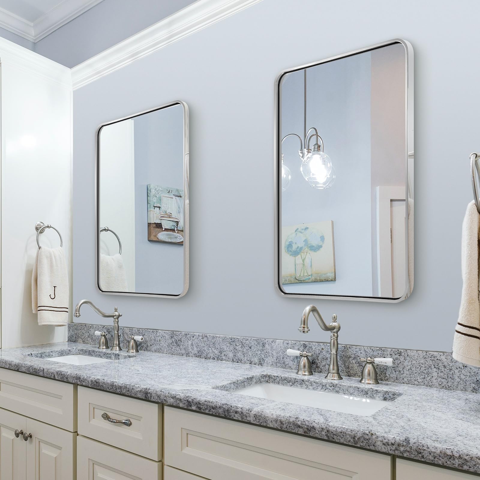 ANDY STAR 24x32 Inch Chrome Bathroom Mirror with Polished Nickel Finish - Rounded Rectangle Anti-Rust SUS304 Metal Frame Wall Mirror (1’’ Deep, Vertical/Horizontal Mount) - Perfect for Modern Bathrooms, Vanities, and Home Decor