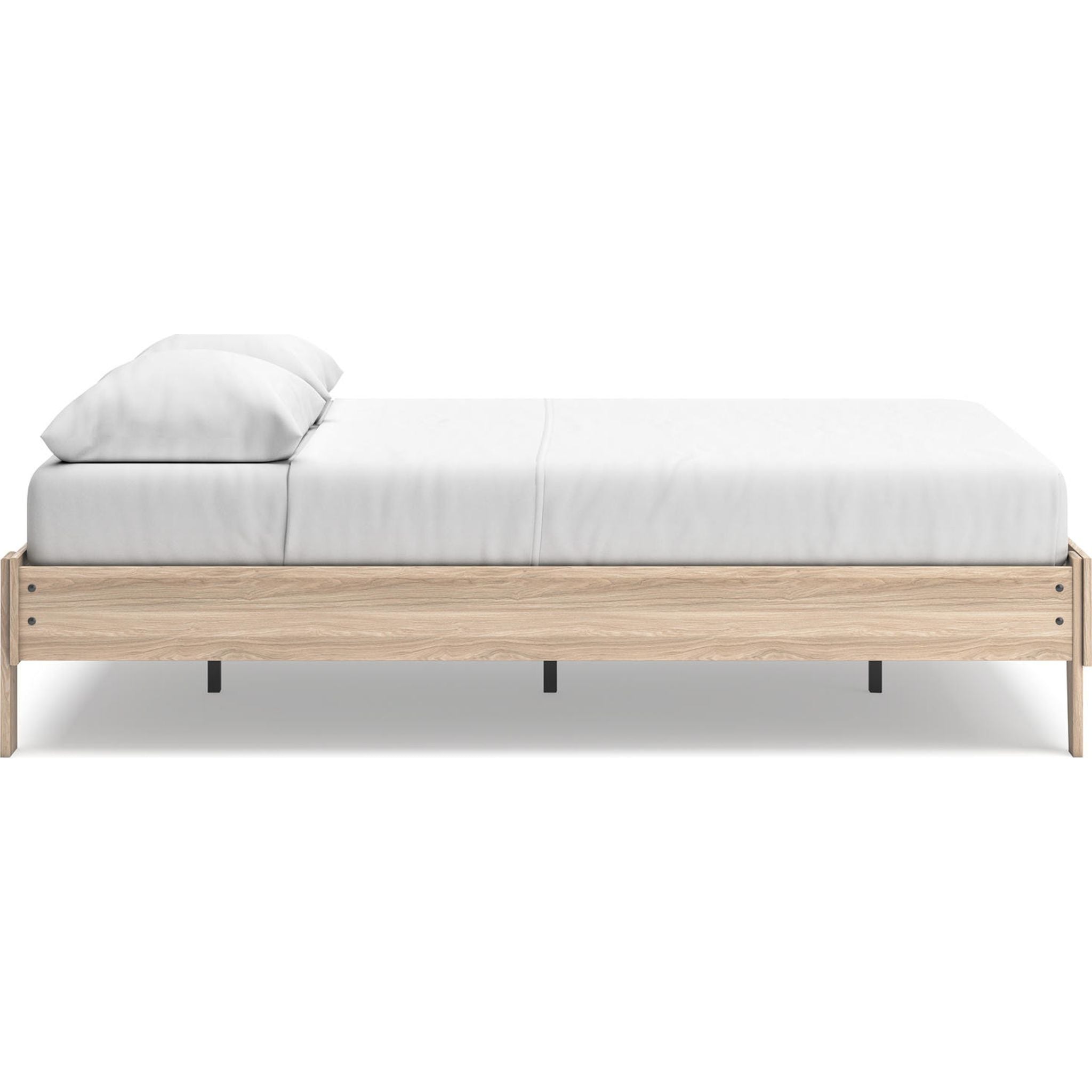 Battelle Queen Size Platform Bed Frame with Headboard - Tan Wooden Finish for Modern Bedroom Decor