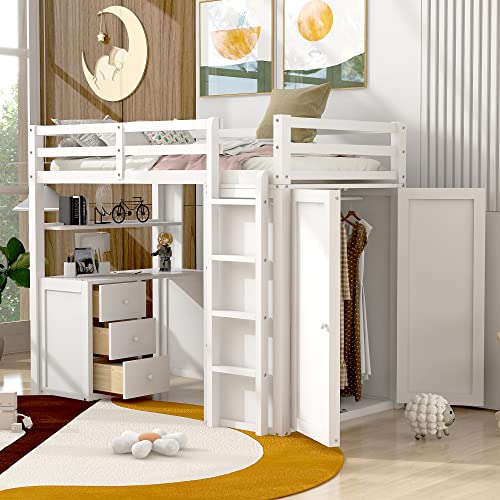 White With Desk and Wardrobe