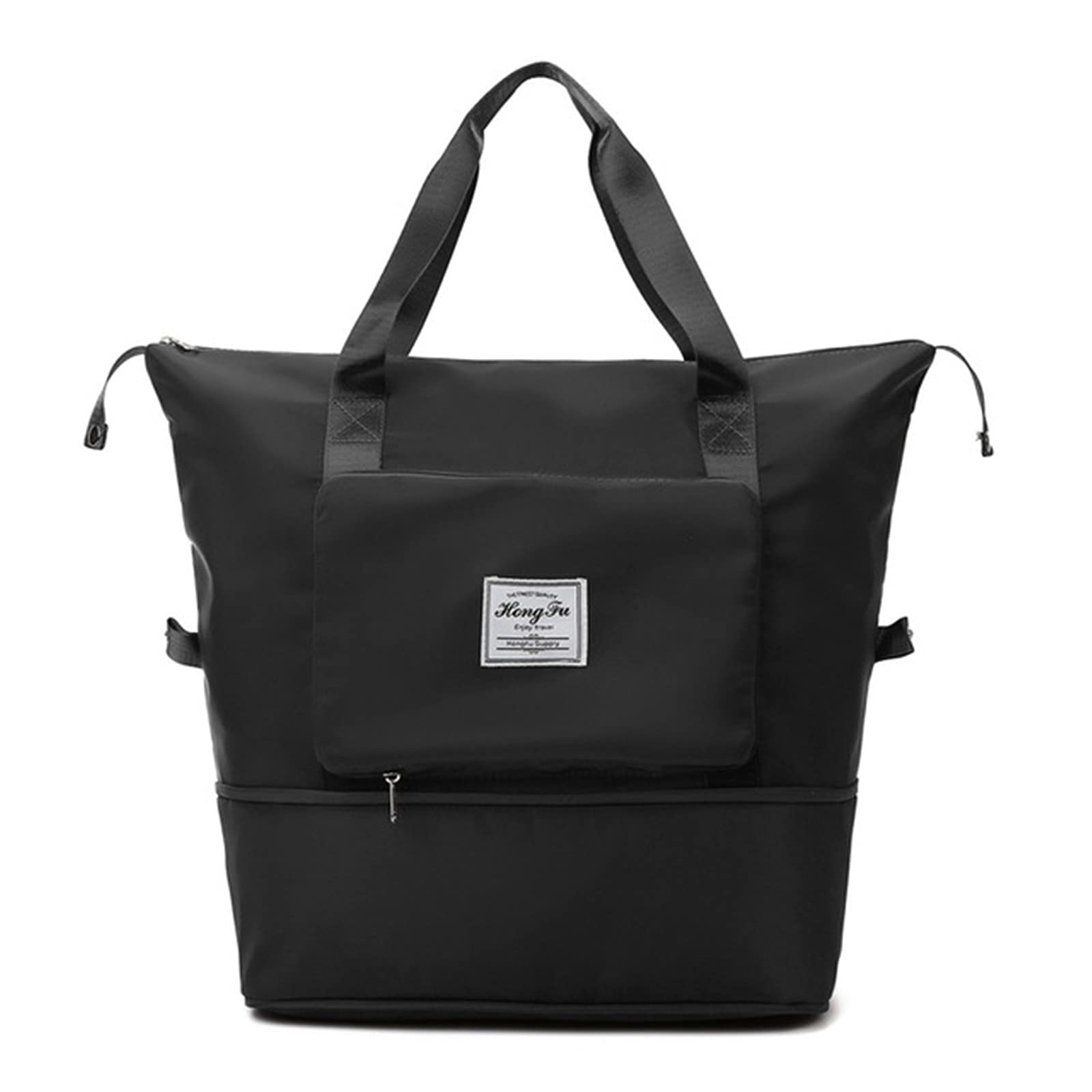 Large Waterproof Travel Tote Gym Bag for Women - Durable Duffel Bag with Bottom Shoe Compartment, Foldable & Multifunctional Carry-On Bag (Black) - Perfect for Gym, Travel, Work & Weekend Getaways