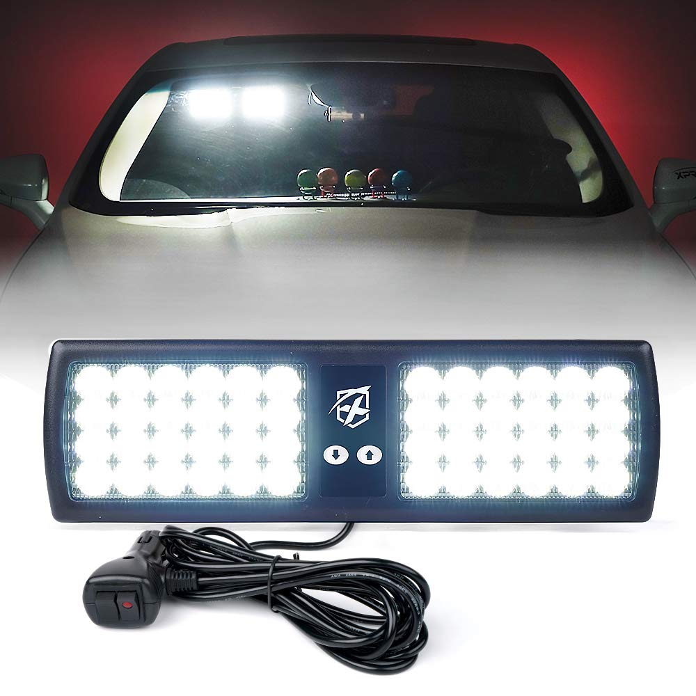 Xprite White 48 LED Visor Strobe Flashing Warning Light - Emergency Vehicle Sunshield for Police, Law Enforcement, Trucks & Hazard Safety - Ideal for Roadside Emergencies & Traffic Control
