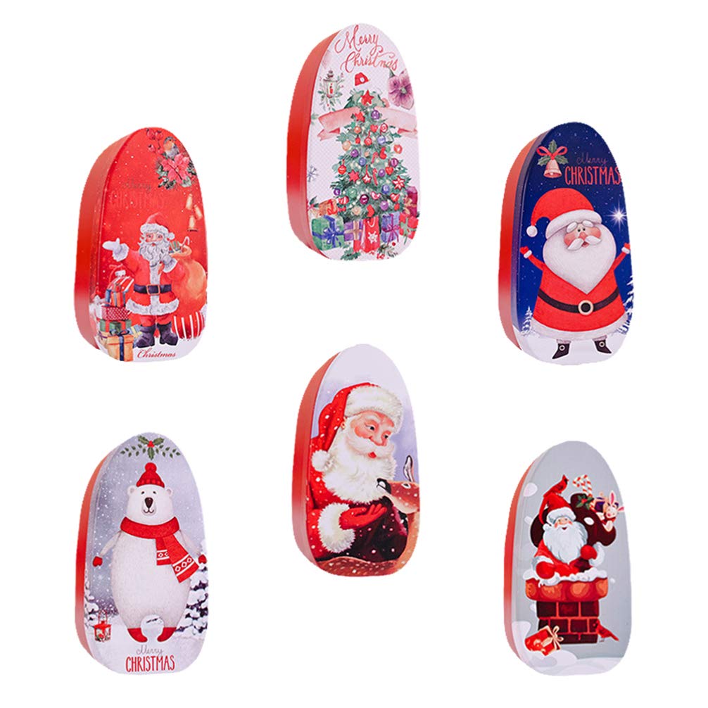 TENDYCOCO 6-Piece Christmas Tin Cookie Box Set with Lids - Holiday Candy Storage, Bakery Treat Containers & Party Favors (Assorted Colors) - Perfect for Xmas Gifts, Cookie Exchange & Festive Home Decor