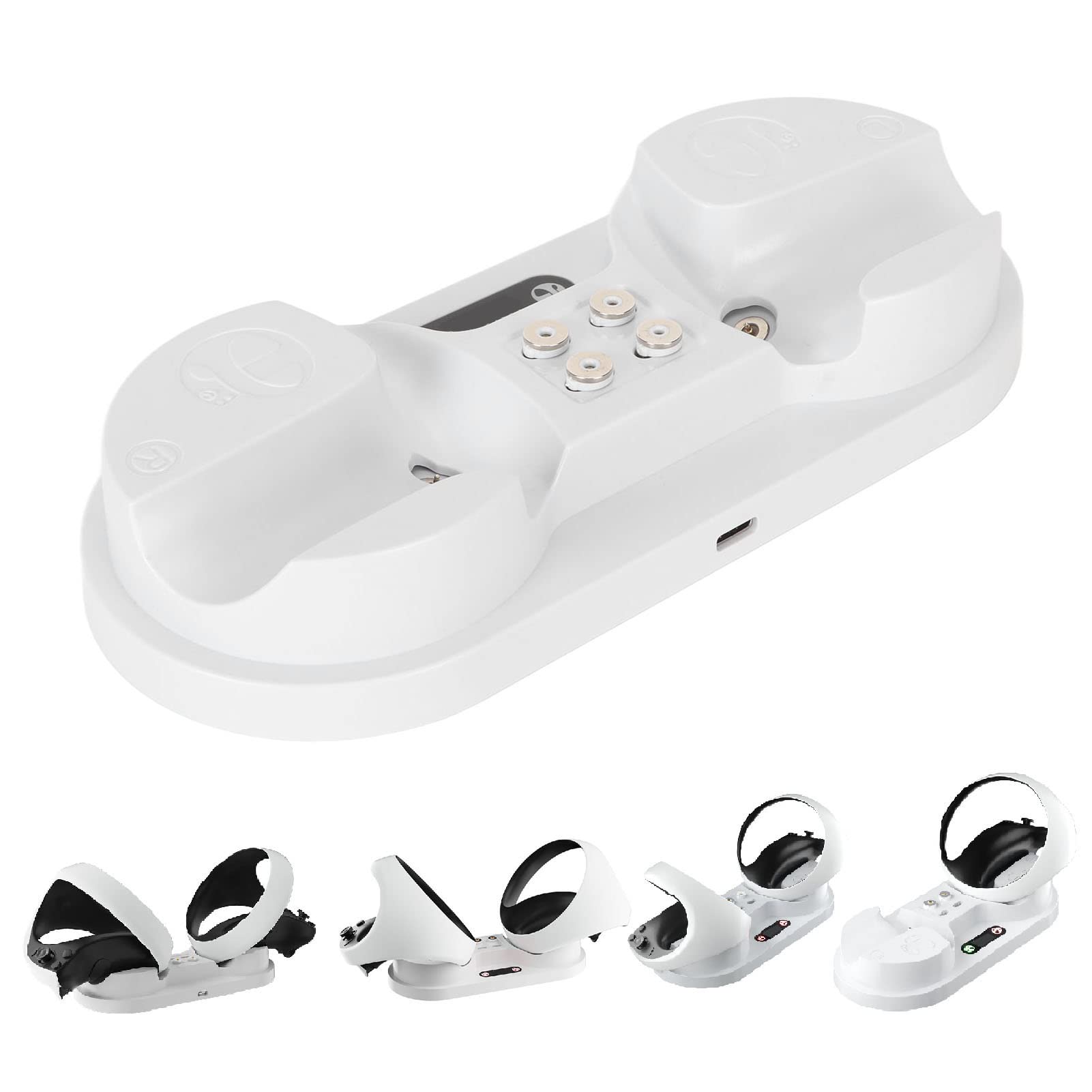 Dual USB-C Magnetic Charging Dock Station with 4 Ports & Short Circuit Protection for VR2 Controllers - Perfect for Gaming, Home & Office Use