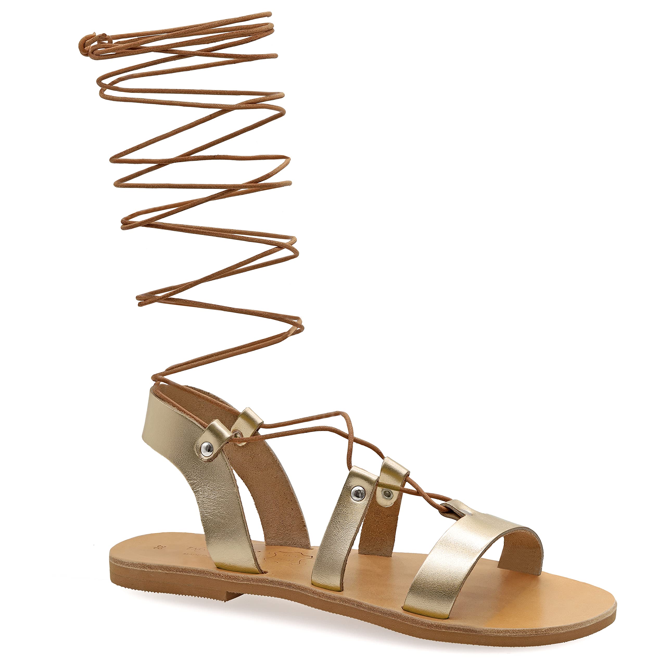 Handmade Ancient Greek Style Knee High Leather Gladiator Sandals for Women - Open Toe Flat Boho Chic Sandals with Adjustable Straps in Rose Gold, Silver, White & Black | Perfect for Summer Festivals, Beach Vacations and Boho Fashion Outfits