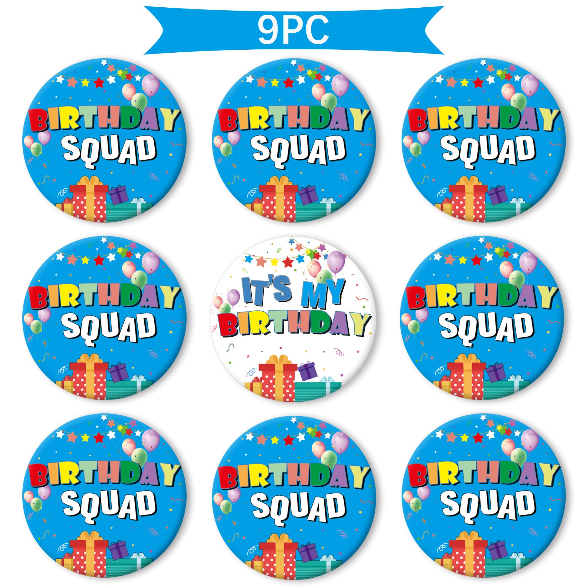 9pcs Birthday Pin Set - Its My Birthday Pin & Birthday Squad Pins (2.3inch) for Women & Men - Birthday Girl & Boy Buttons - Party Decorations & Gifts - Perfect for Birthday Parties, Celebrations & Group Events