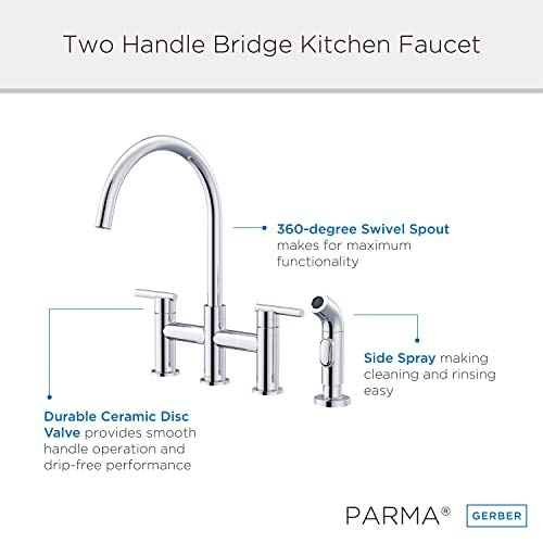Gerber Parma Single Handle Pull-Down Kitchen Faucet with Sprayer - Stainless Steel Finish for Modern Kitchens, Dishwashing & Food Prep