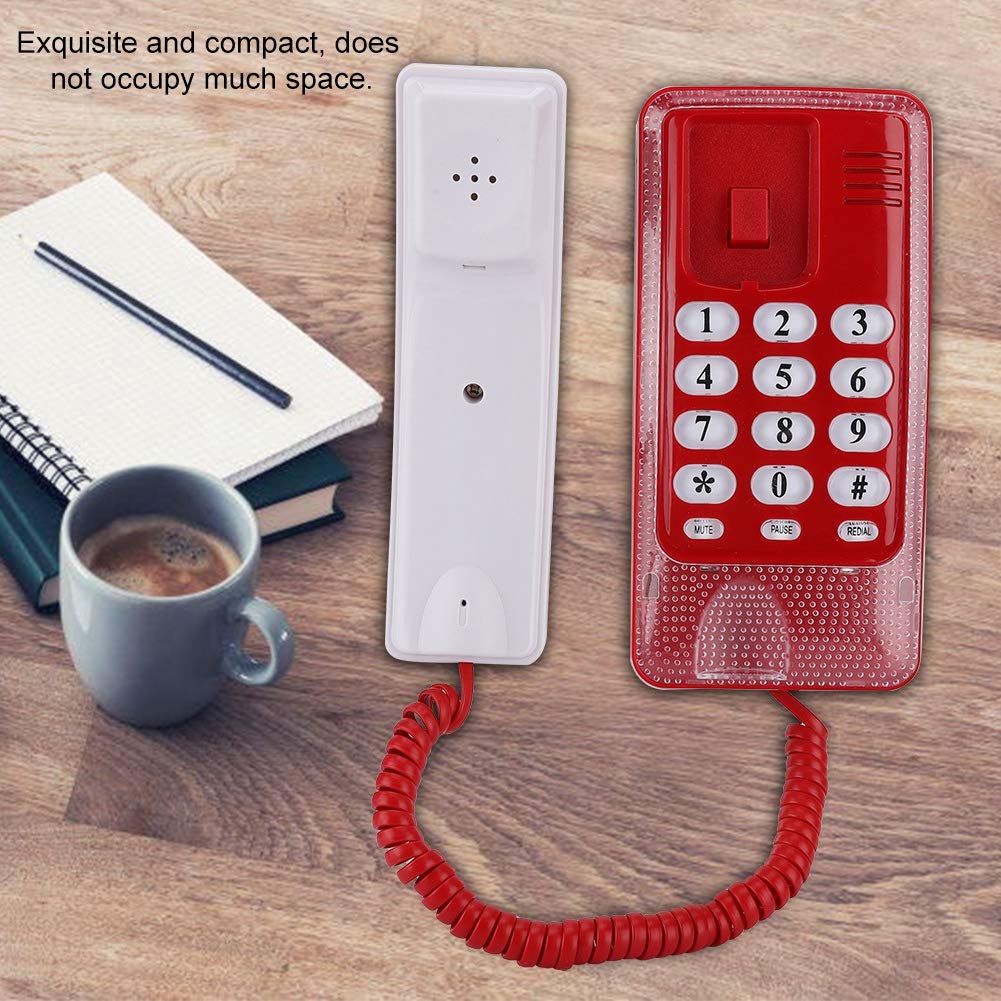 Wall Mount Landline Telephone - Corded Home Phone Extension for Hotel, Office & Home Use - No Caller ID - Available in Blue, White, Red (Red) - Durable & Easy Installation for Daily Communication