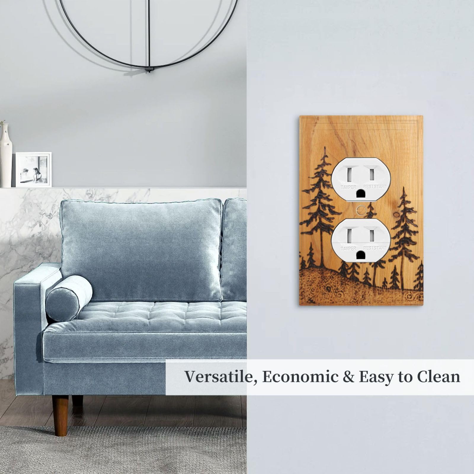 Rustic Wood Pine Tree Print Duplex Outlet Covers - Decorative Farmhouse Light Switch Plates, Standard Size 4.5