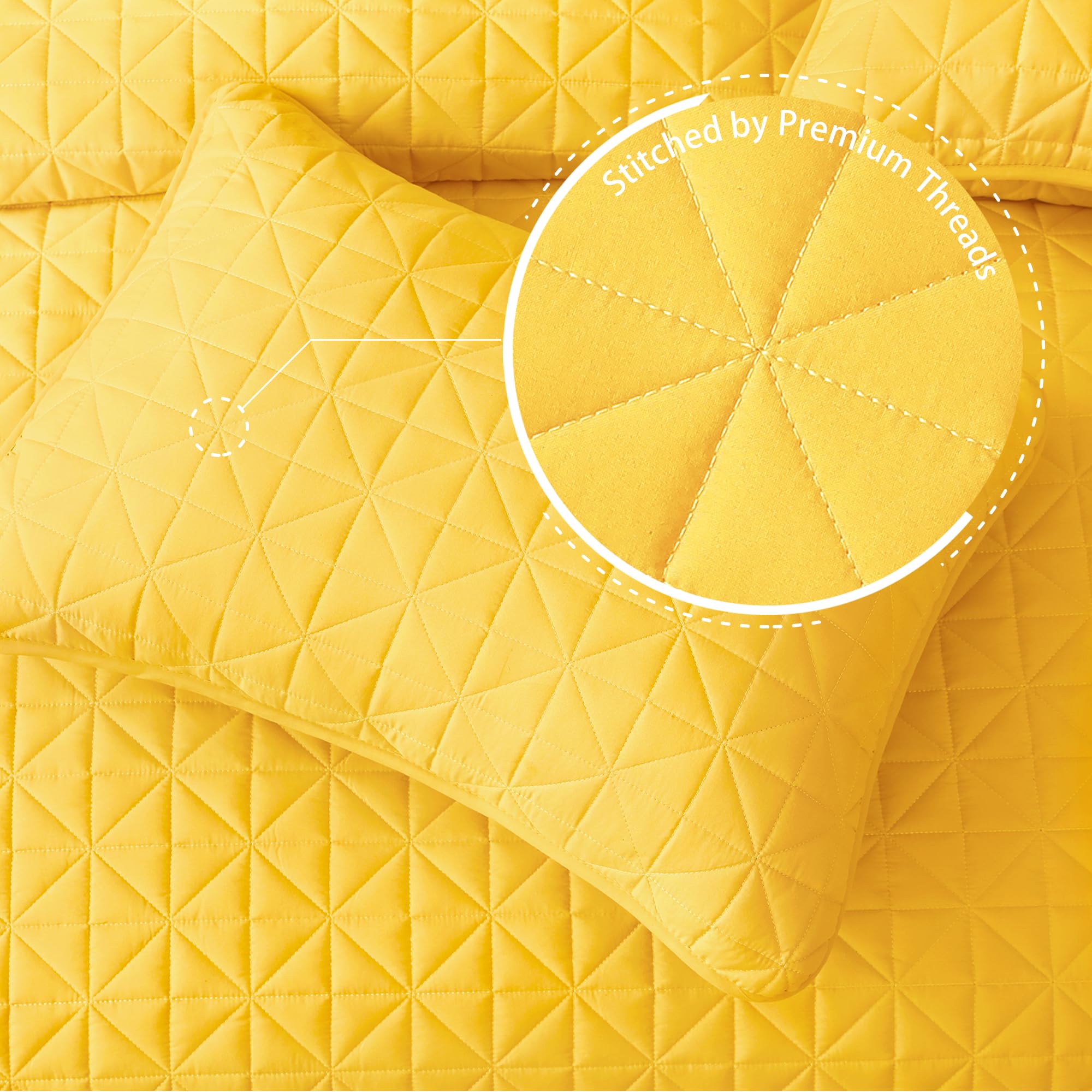 Exclusive Stitched Grid Pattern King Size Quilt Set - Lightweight Yellow Bedspread & 2 Pillow Shams, All Seasons Bedding Cover | Perfect for Master Bedroom, Guest Room & Cozy Home Decor