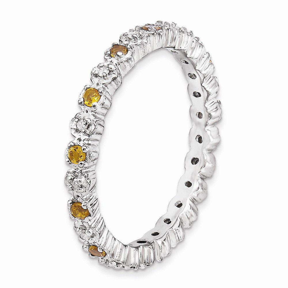 925 Sterling Silver Stackable Citrine Yellow November Birthstone & Diamond Eternity Band Ring (0.04 cttw) - Perfect for Anniversary Gifts, Birthday Jewelry & Everyday Elegance