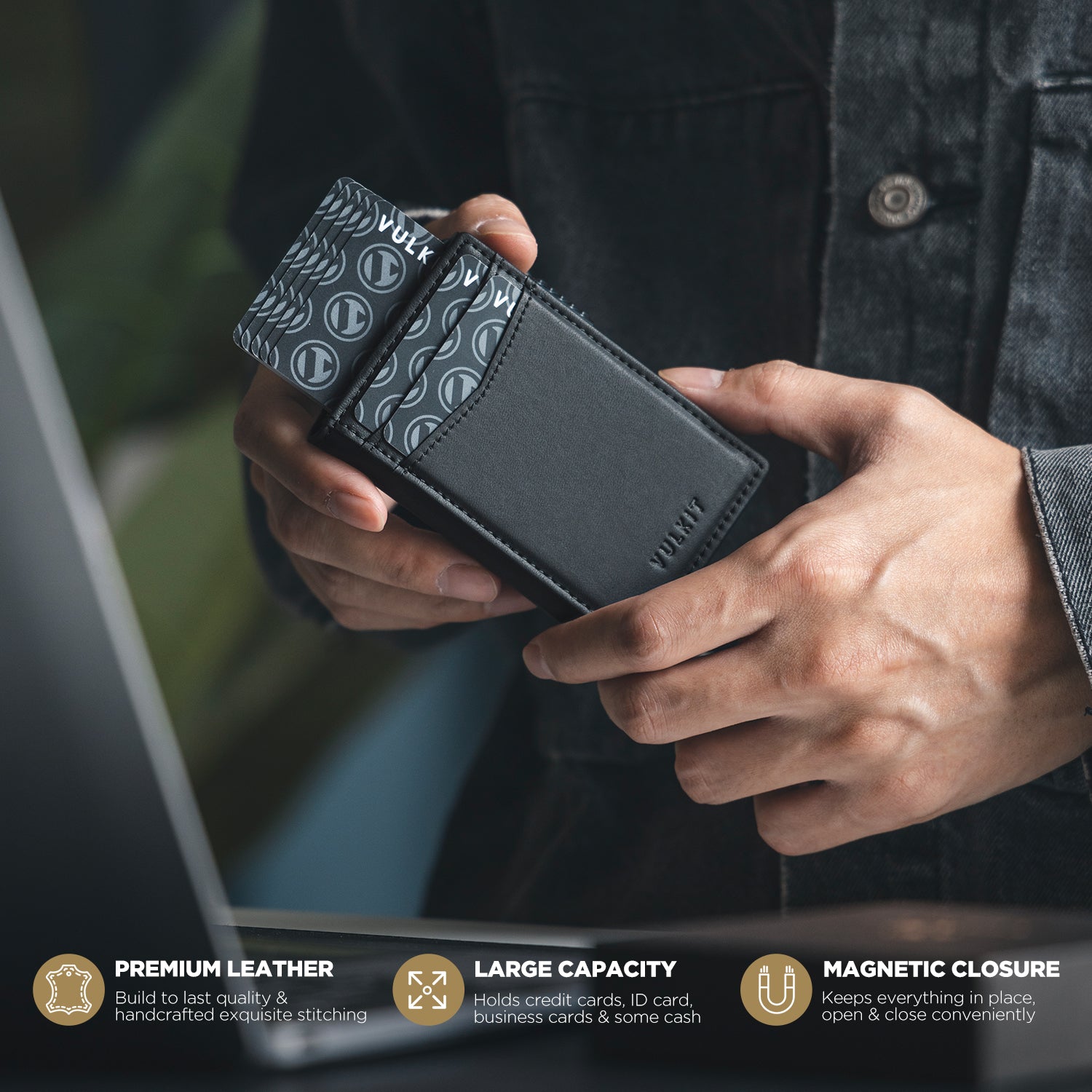 VC315 RFID Blocking Men's Leather Wallet with ID Window & Magnetic Closure - Slim Bifold Wallet for Everyday Carry, Travel & Business Use