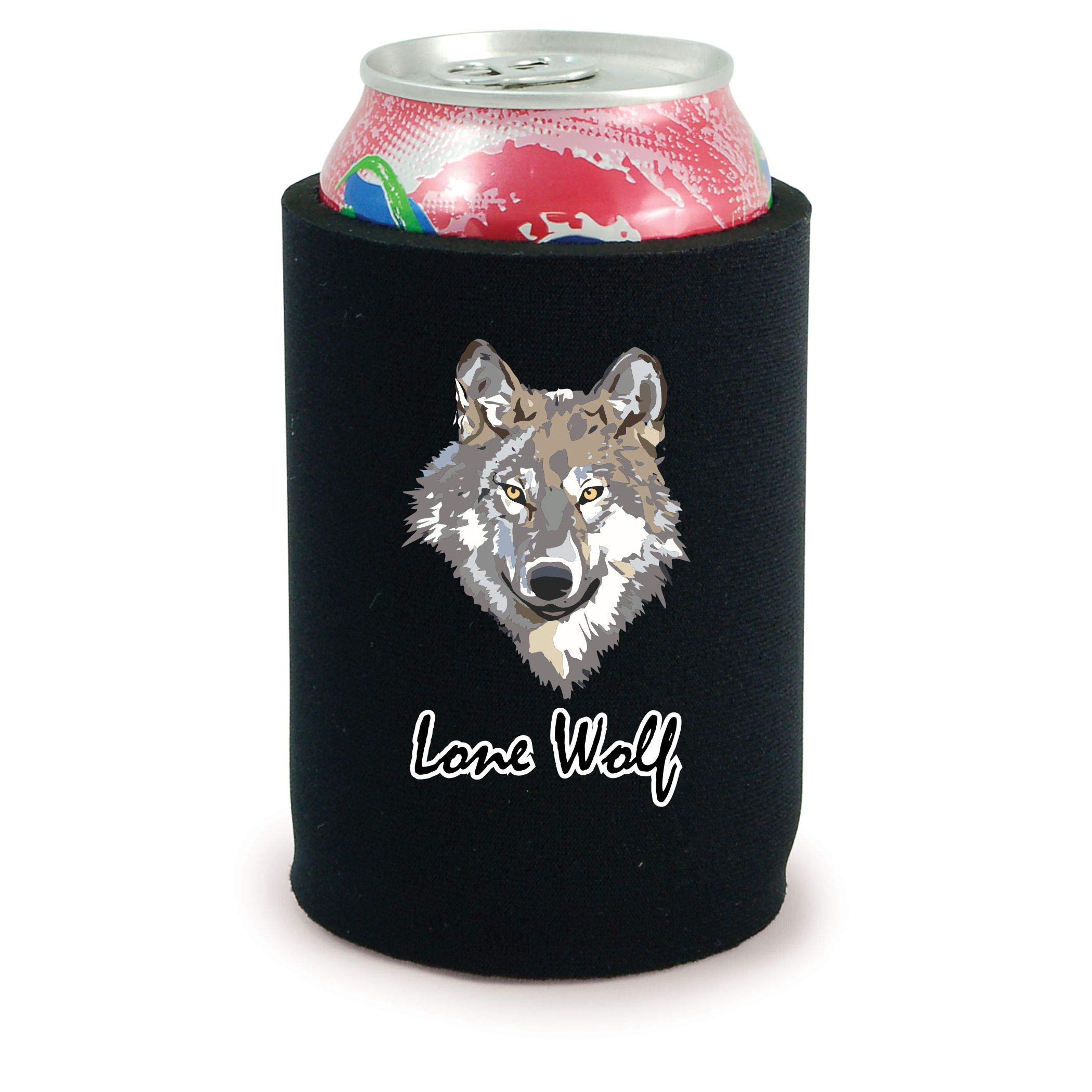 Lone Wolf Full Bottom Can Coolie - Insulated Beer Can Holder (Black, 1-Pack) - Perfect for Camping, BBQs & Outdoor Parties