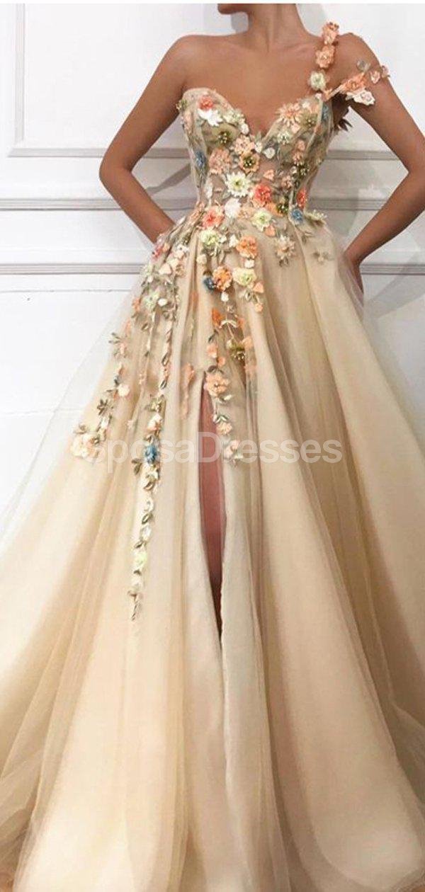 Elegant Floral Shoulder Slit Long Prom Dress for Evening Parties & Formal Events - Perfect for Homecoming, Prom Night & Special Occasions