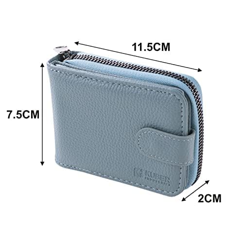 Premium Leather Slim Wallet for Men & Women - RFID Blocking Card Holder for ID, Business & ATM Cards | Zipper Closure | Blue | Perfect for Travel, Office & Everyday Use