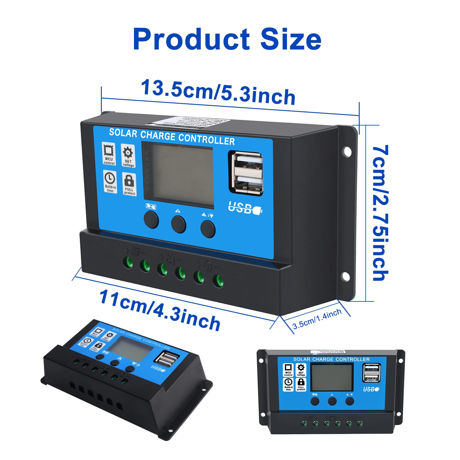 10A PWM Solar Charge Controller with LCD Display & Dual USB Ports - 12V/24V Auto for Solar Panels, Batteries - Perfect for Small Solar Systems, RVs, Boats & Off-Grid Power