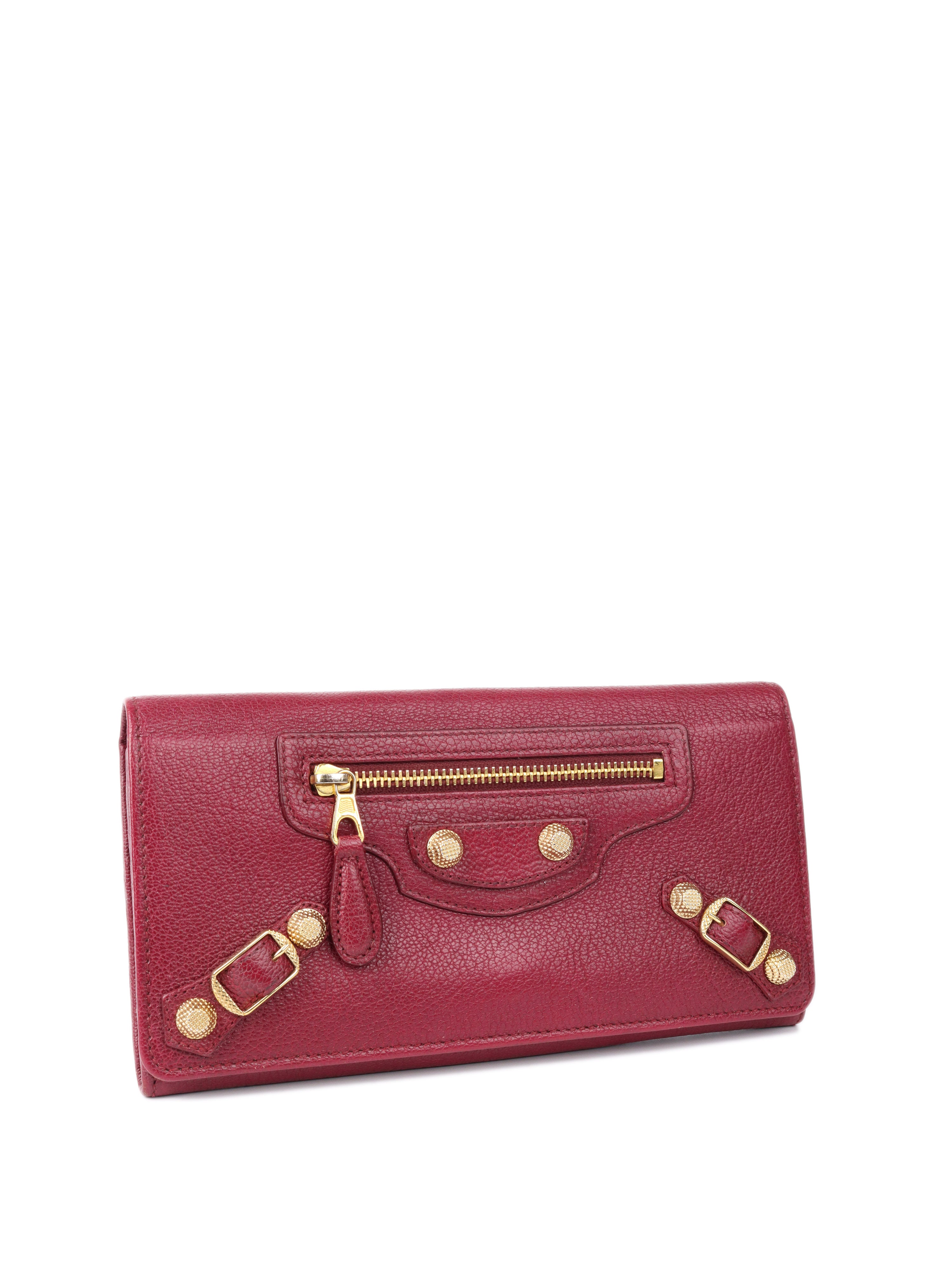 Balenciaga Bordeaux City Burgundy Long Leather Wallet for Women - Stylish RFID Blocking Luxury Wallet for Everyday Use, Travel & Shopping